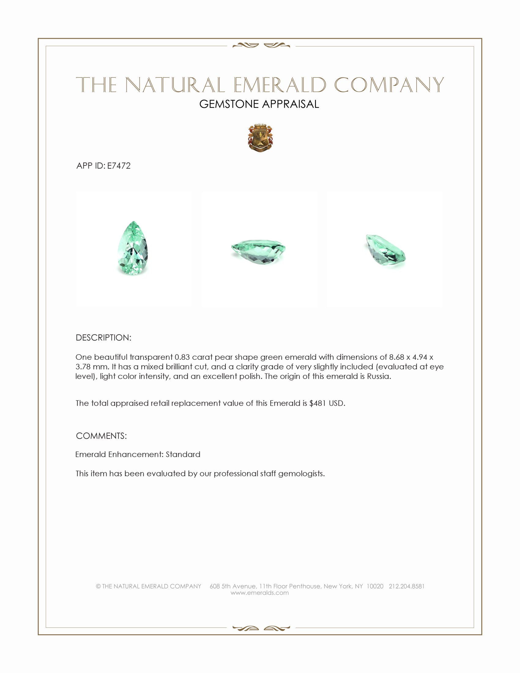 0.83 Ct. Emerald from Russia