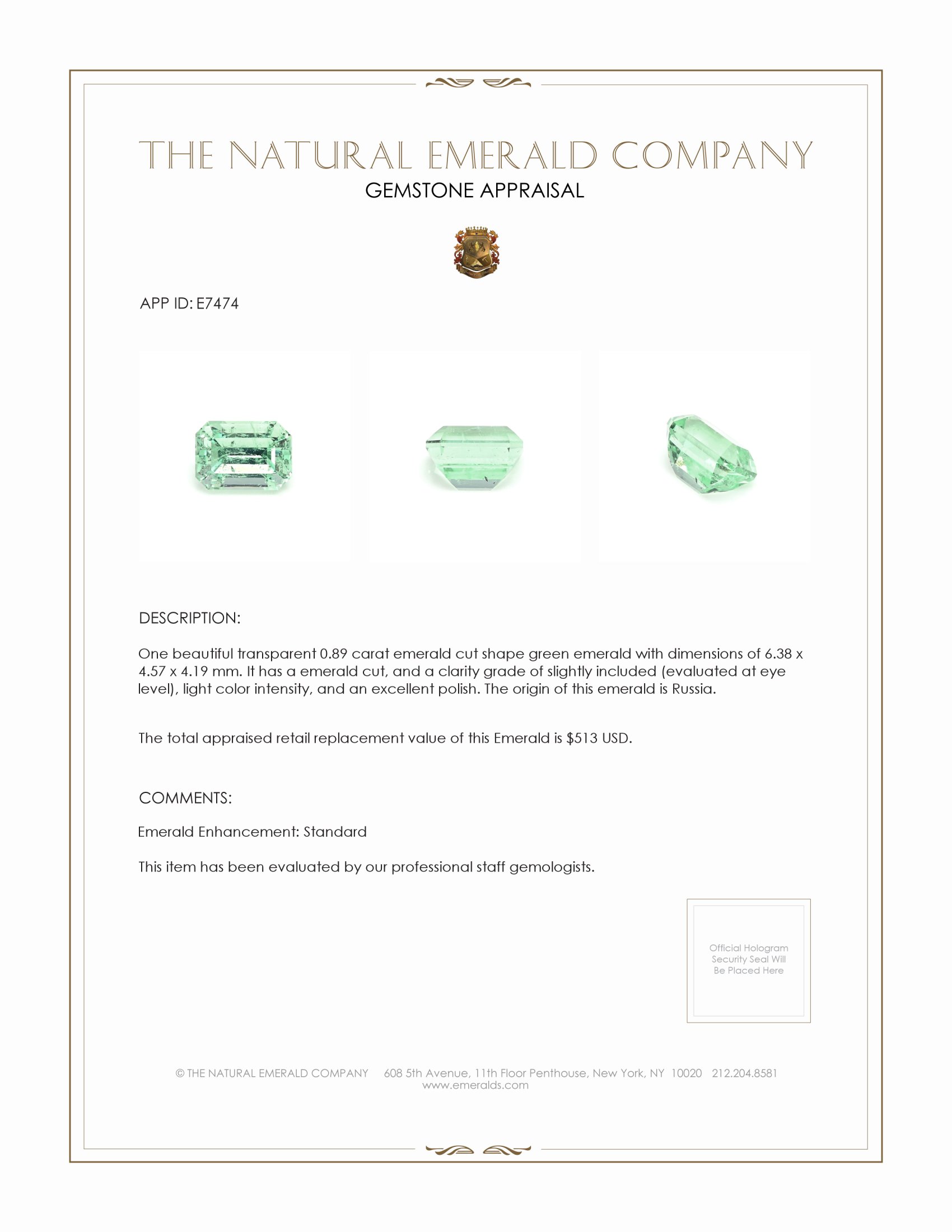 0.89 Ct. Emerald from Russia