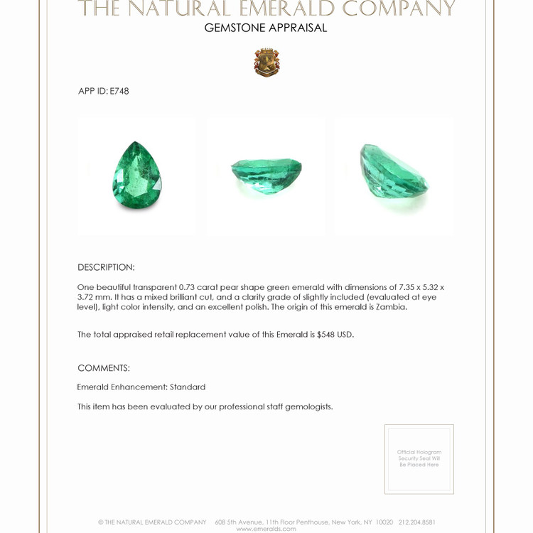 0.73 Ct. Emerald from Zambia