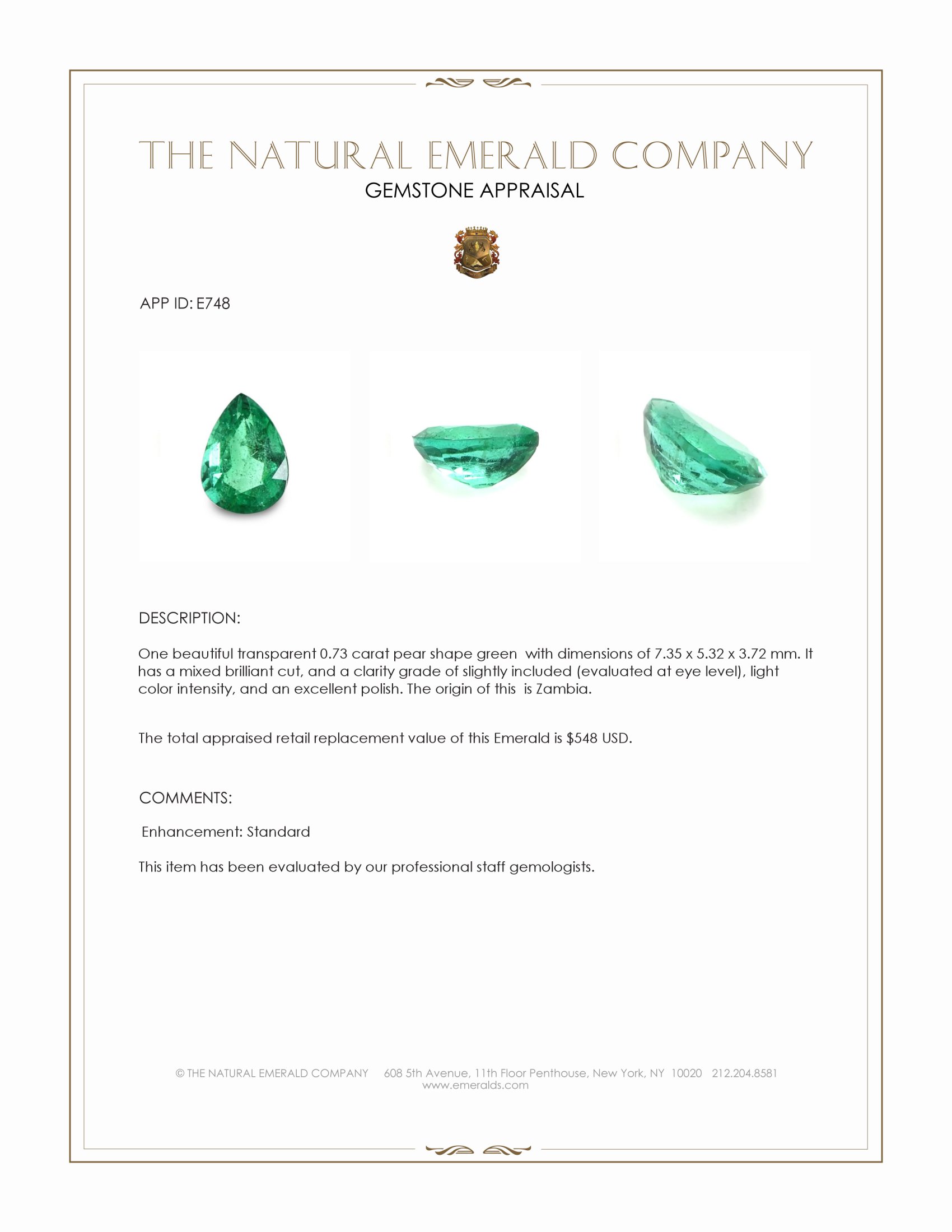 0.73 Ct. Emerald from Zambia