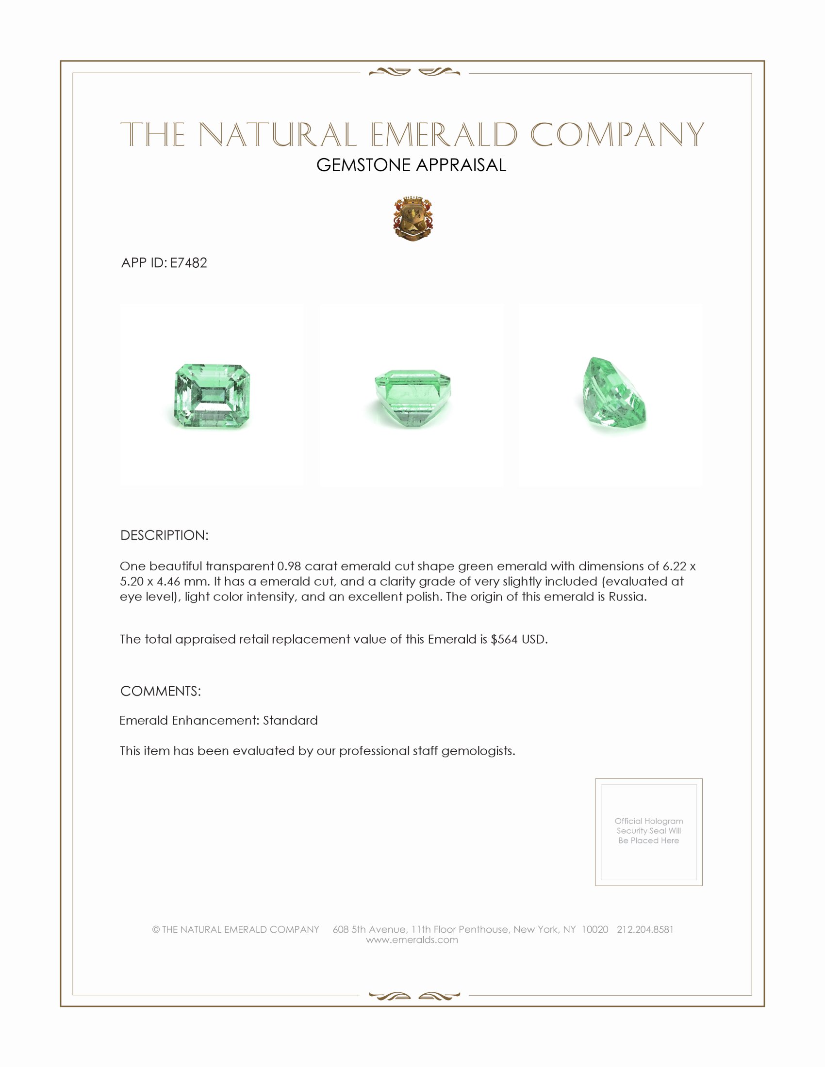 0.98 Ct. Emerald from Russia