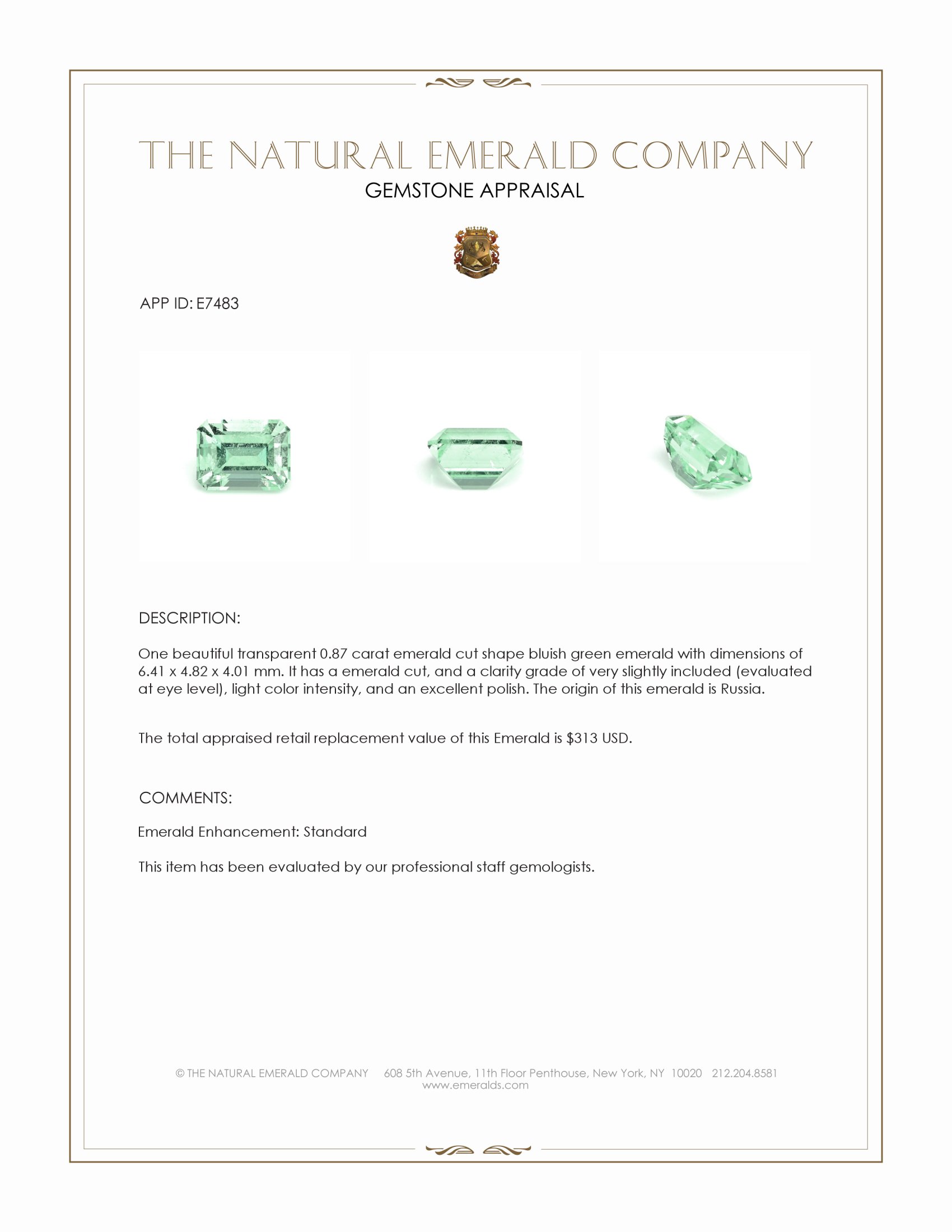 0.87 Ct. Emerald from Russia