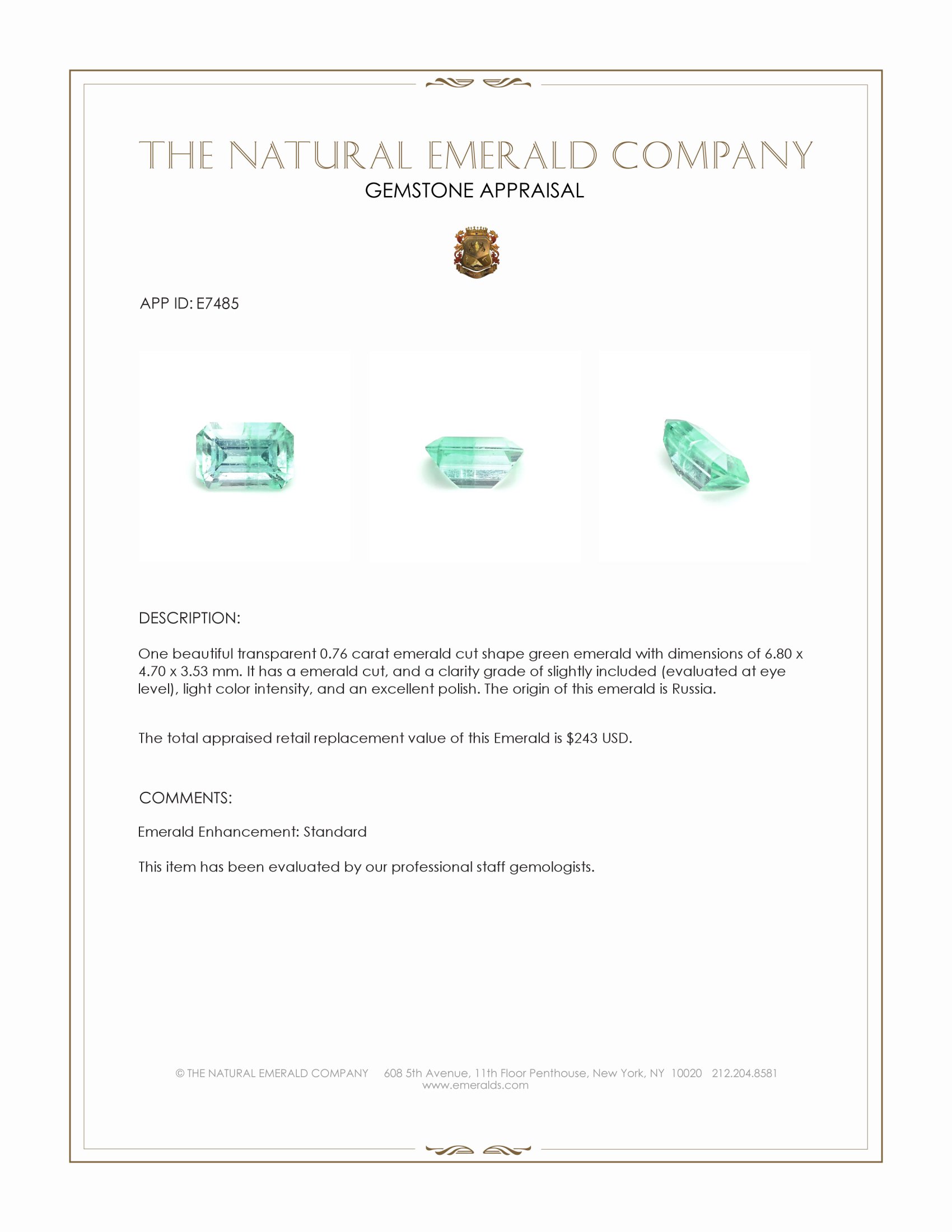 0.76 Ct. Emerald from Russia