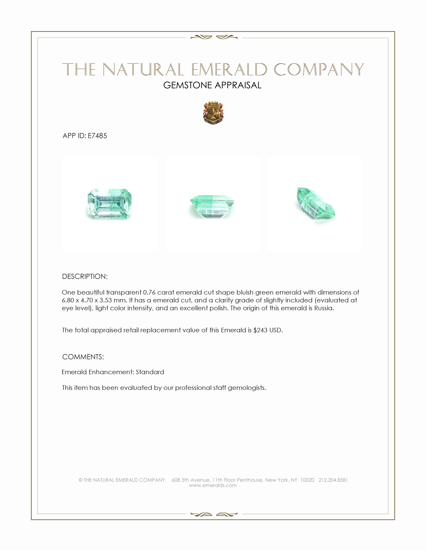 0.76 Ct. Emerald from Russia