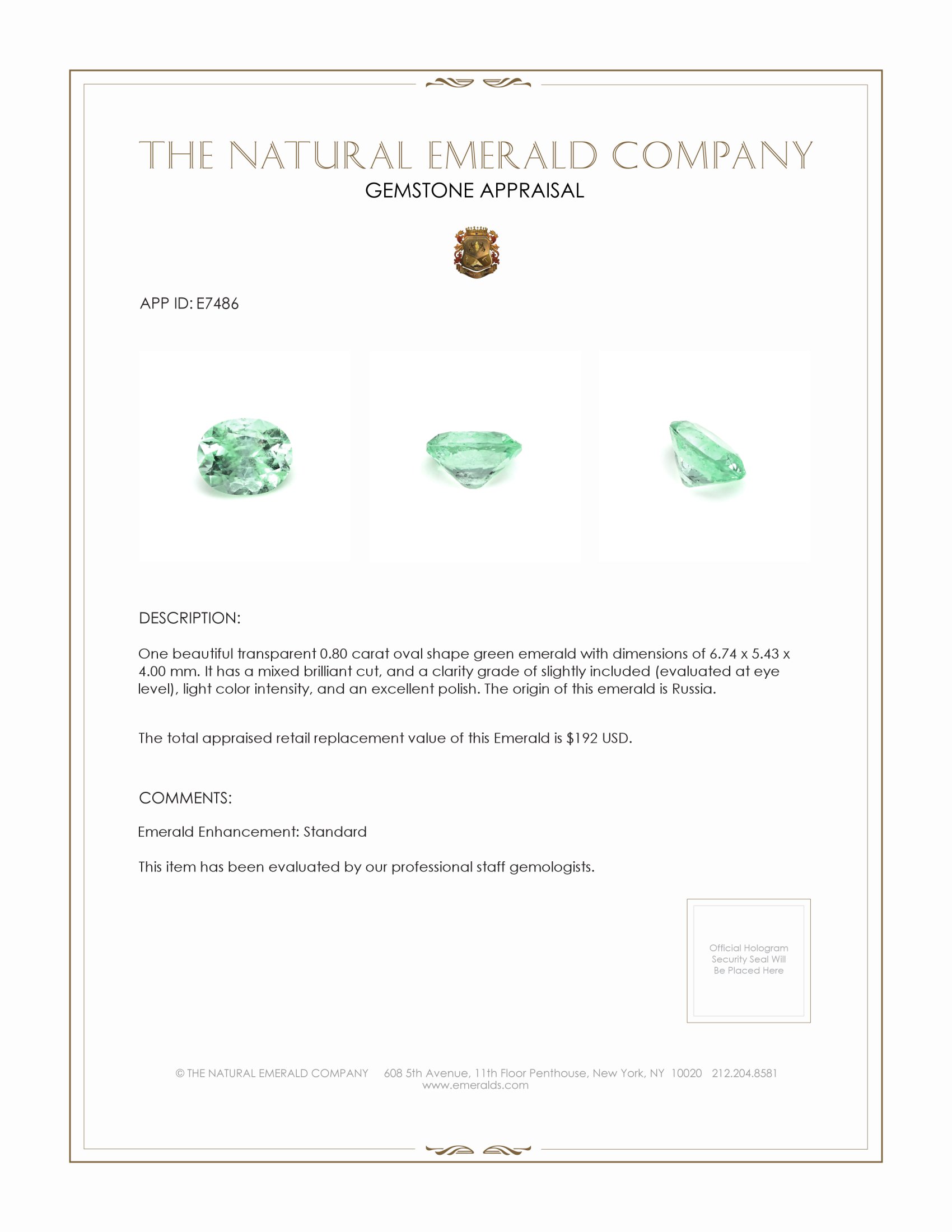 0.80 Ct. Emerald from Russia