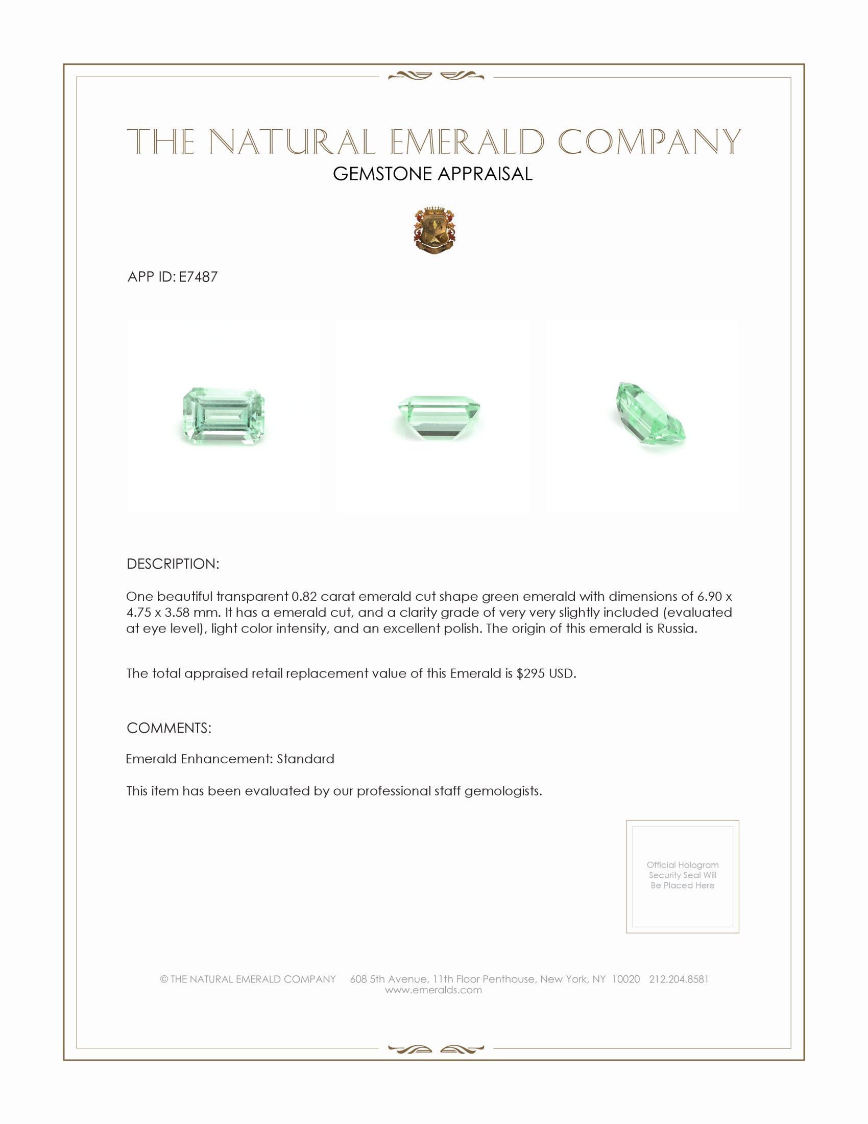 0.82 Ct. Emerald from Russia