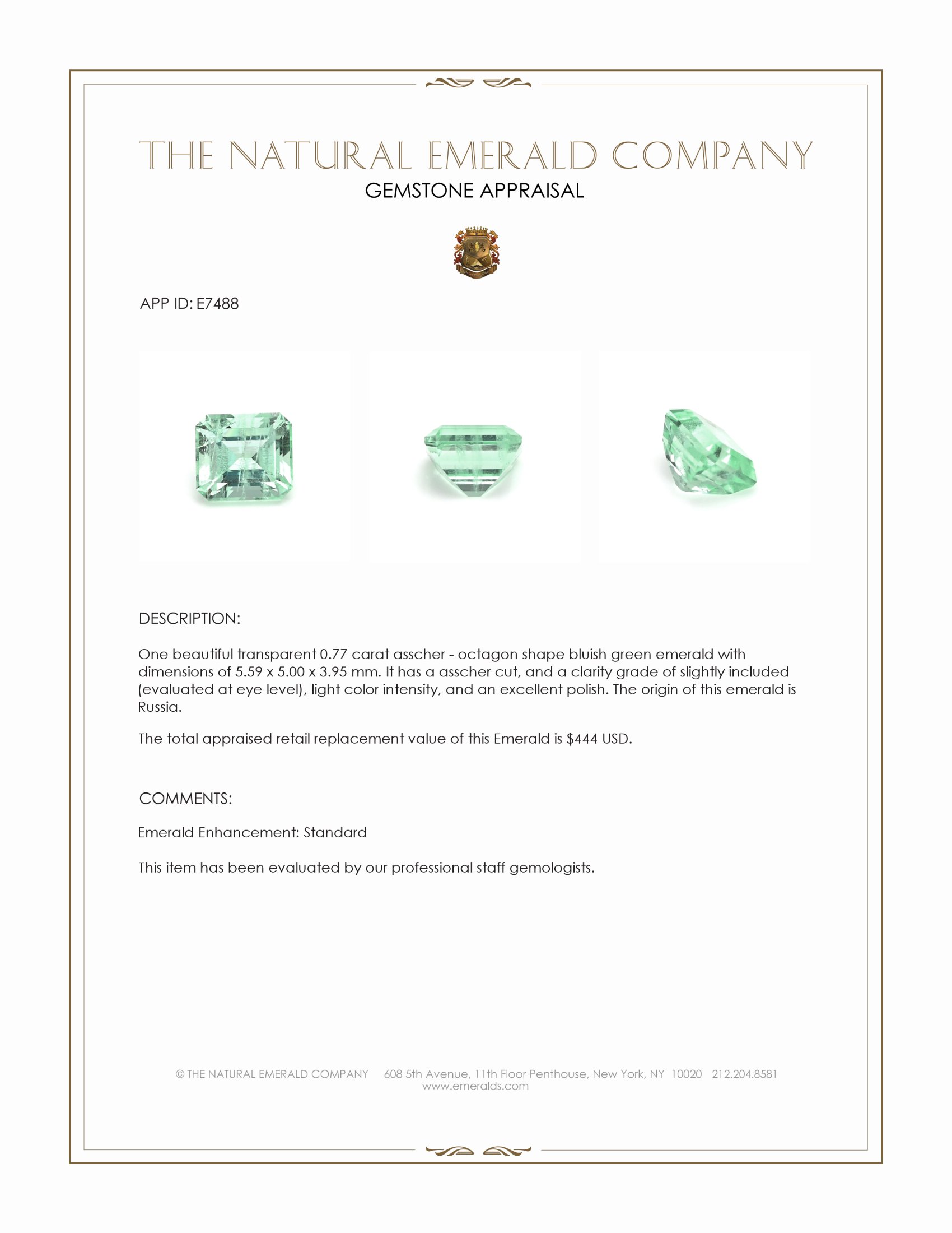 0.77 Ct. Emerald from Russia