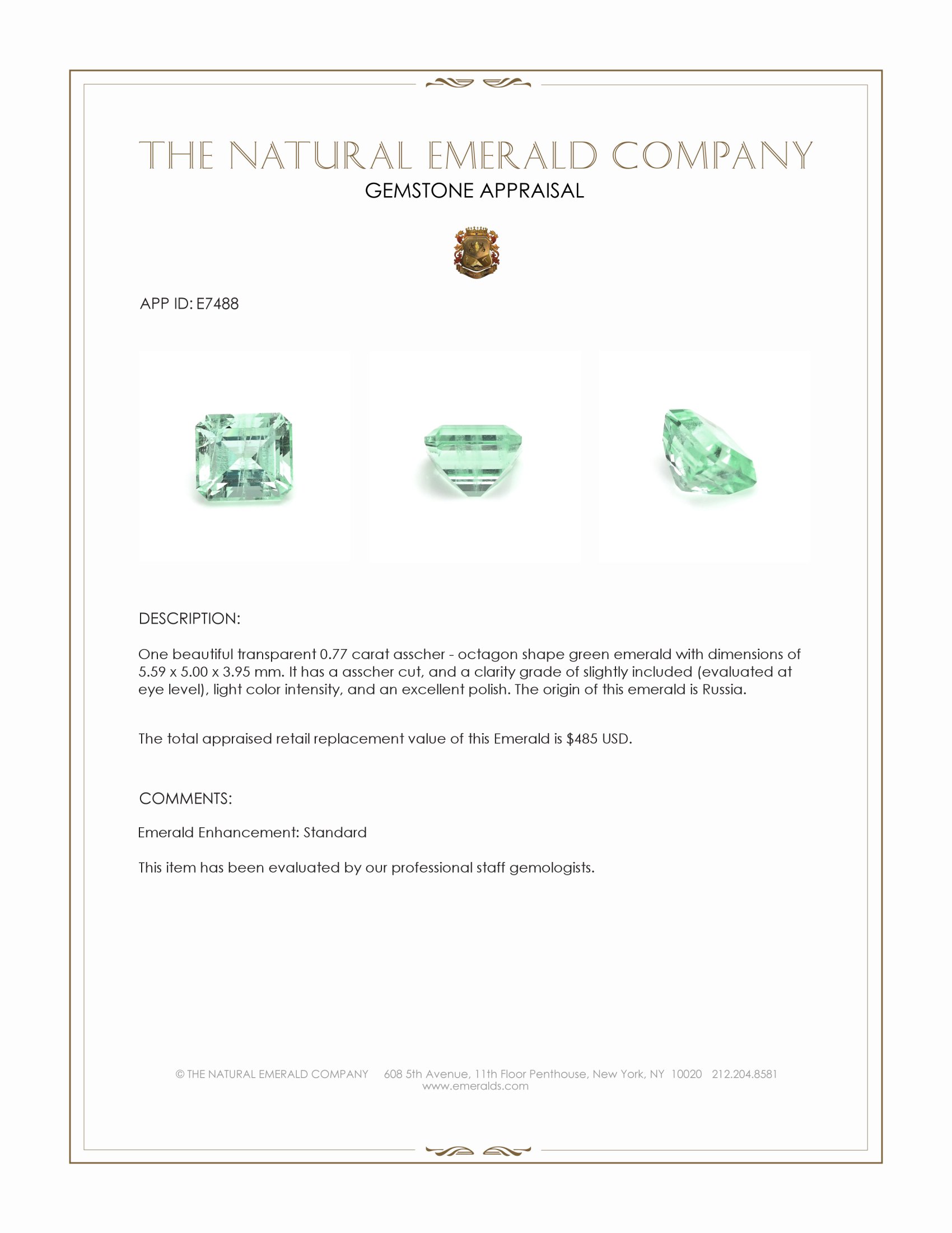 0.77 Ct. Emerald from Russia