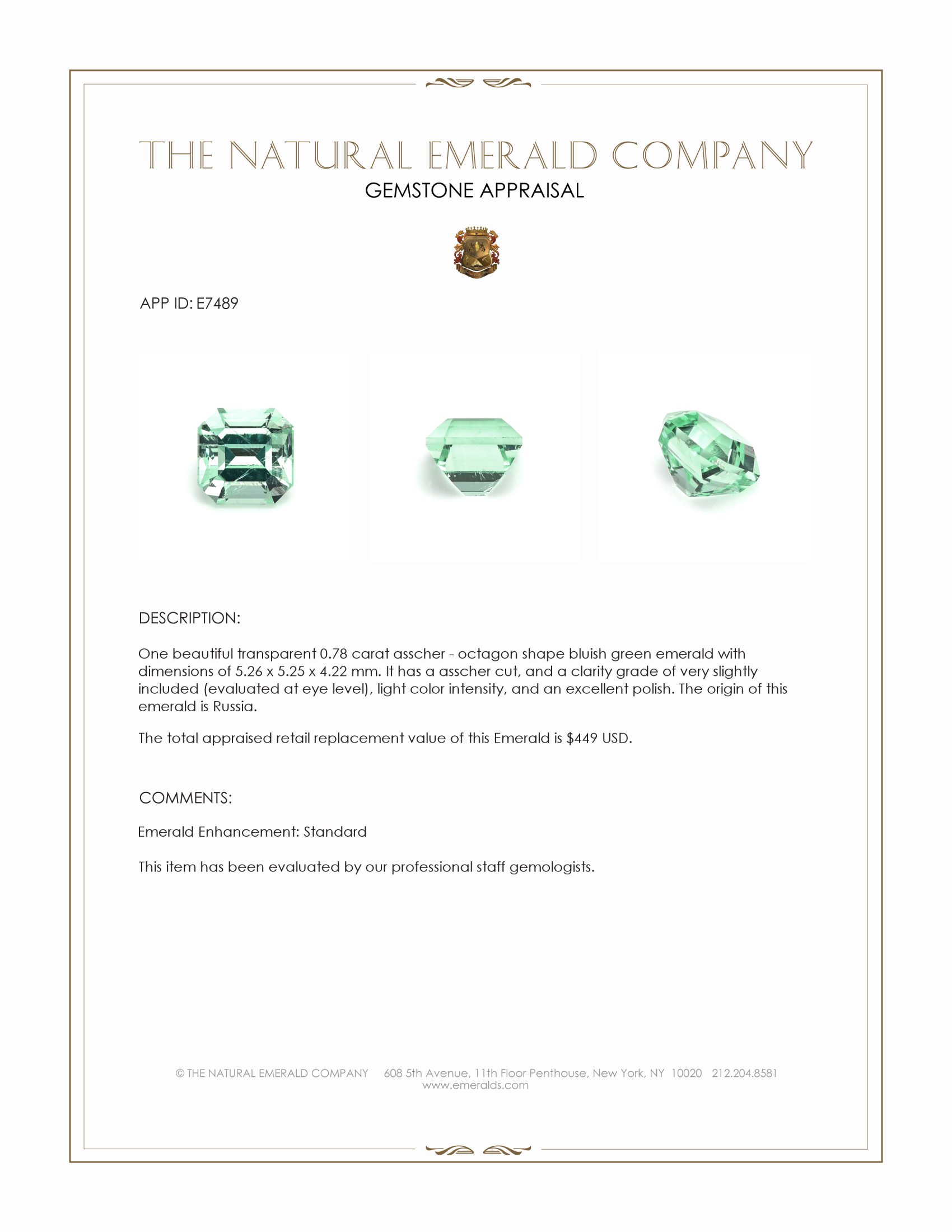 0.78 Ct. Emerald from Russia