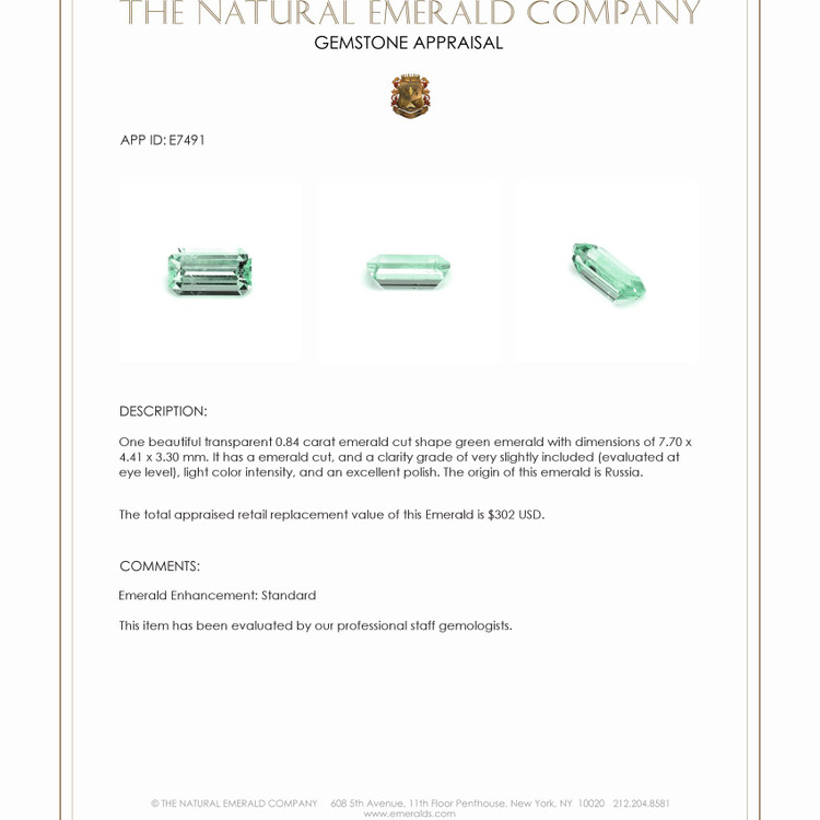 0.84 Ct. Emerald from Russia