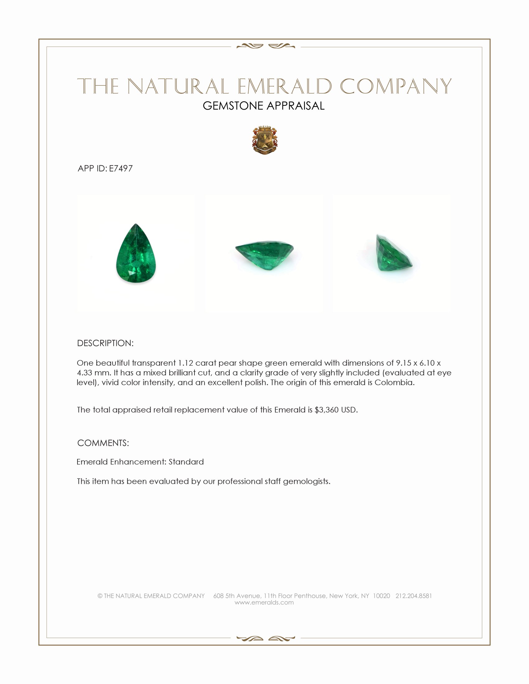 1.12 Ct. Emerald from Colombia