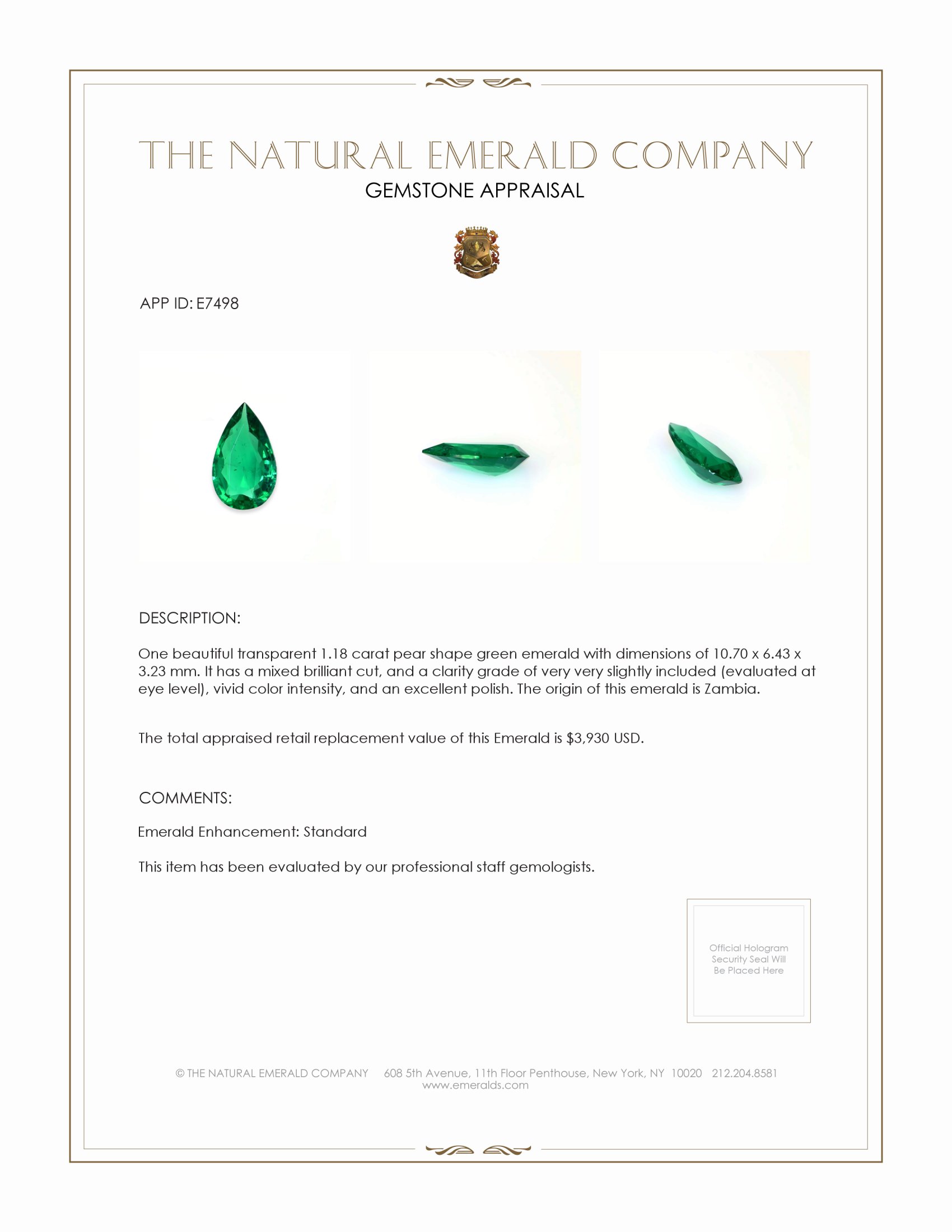 1.18 Ct. Emerald from Zambia