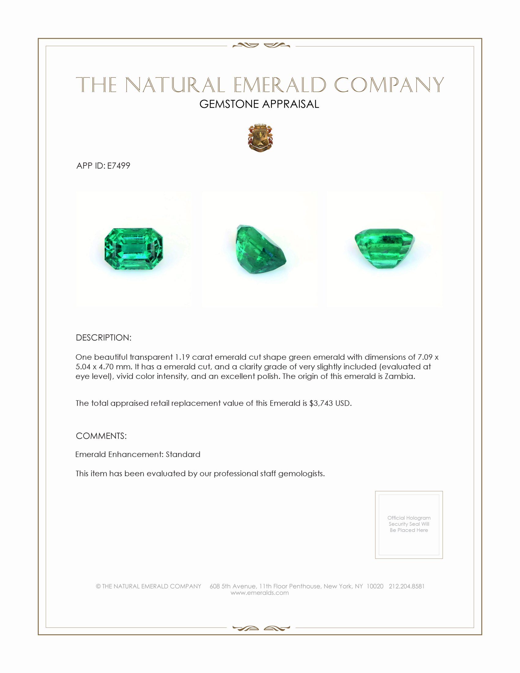 1.19 Ct. Emerald from Zambia