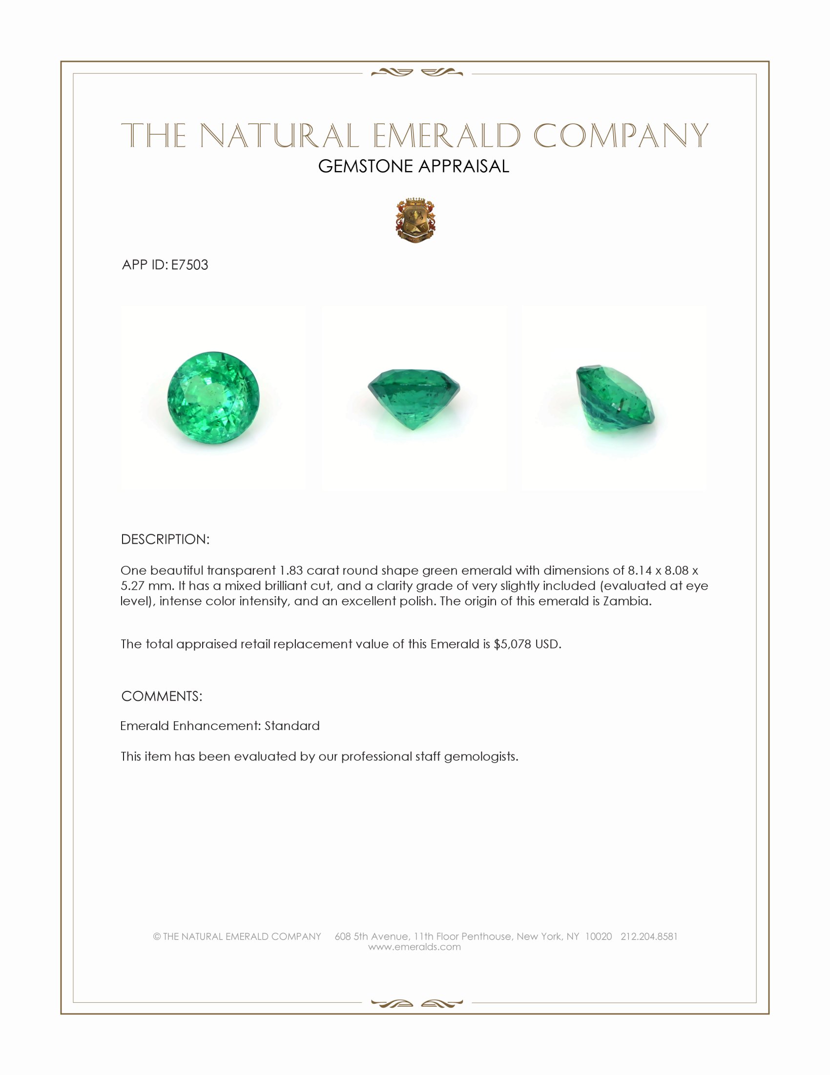 1.83 Ct. Emerald from Zambia
