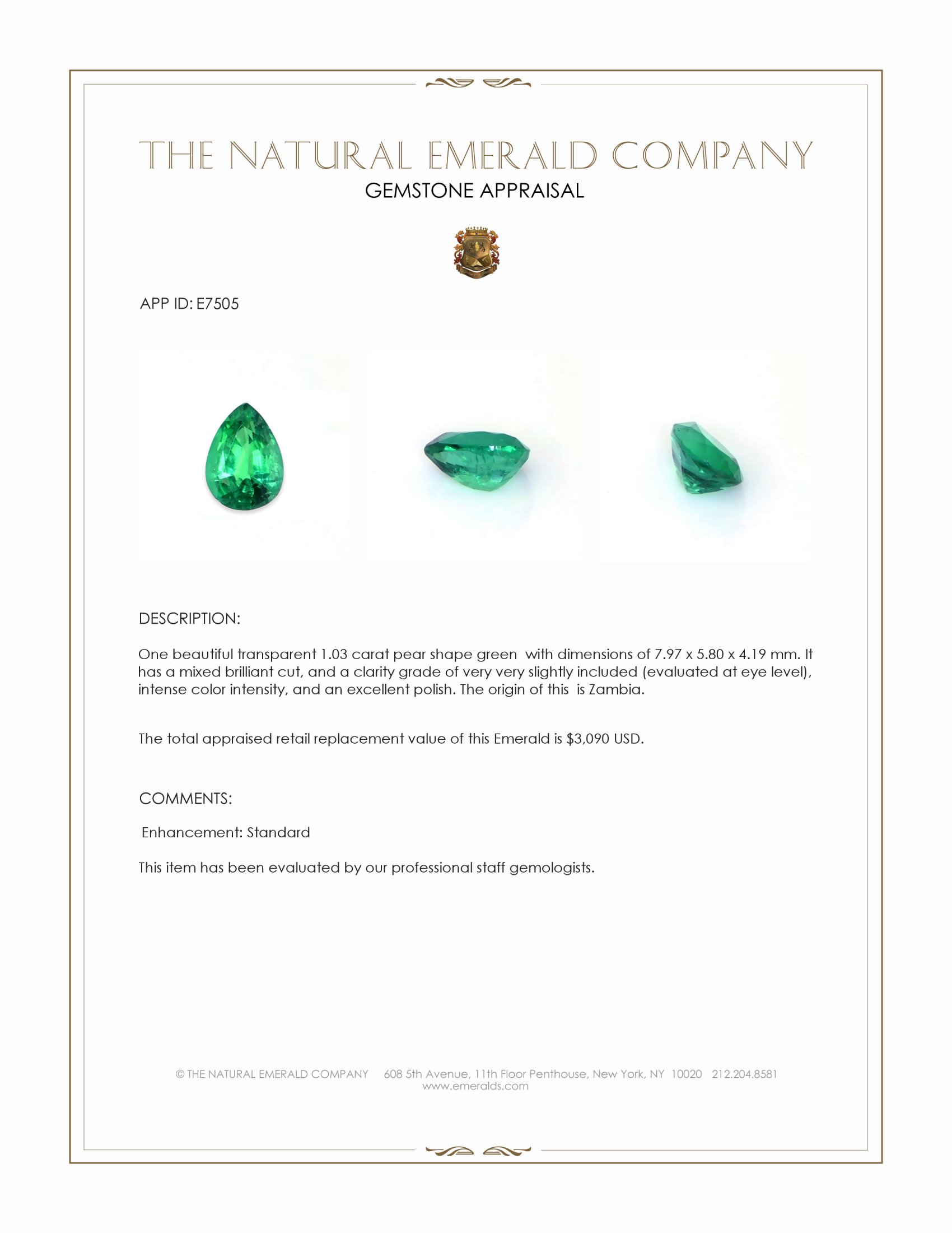 1.03 Ct. Emerald from Zambia