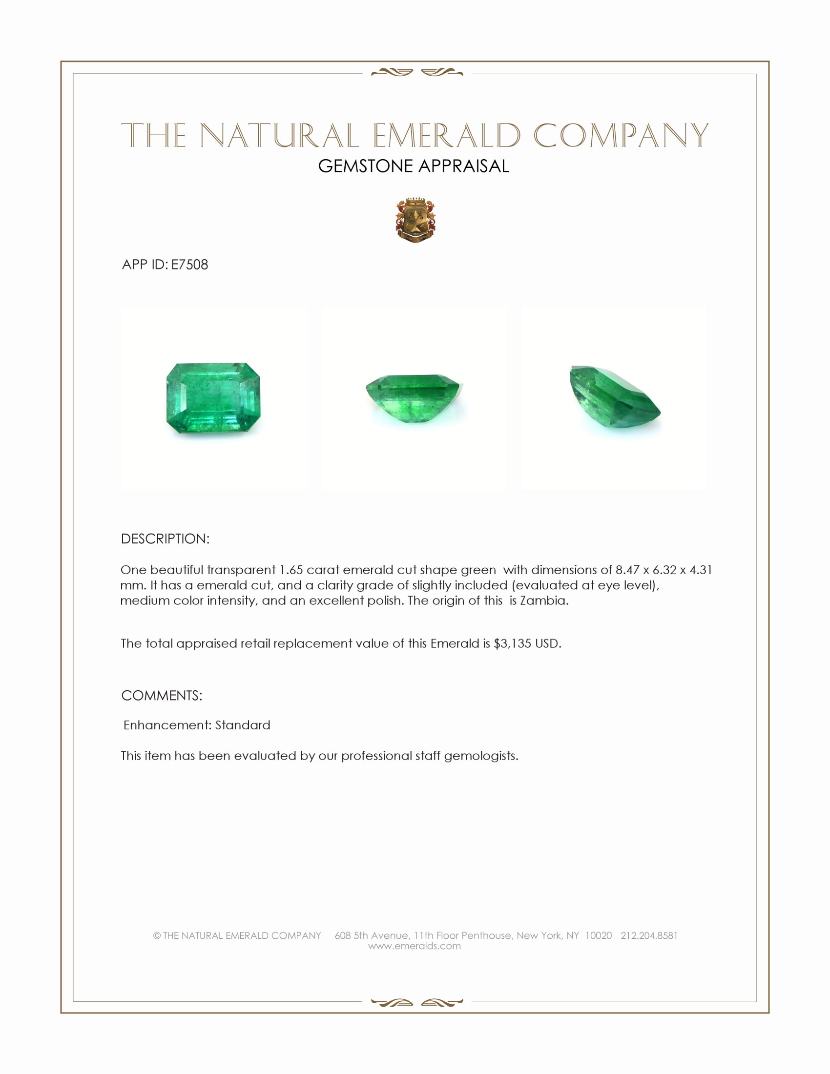 1.65 Ct. Emerald from Zambia