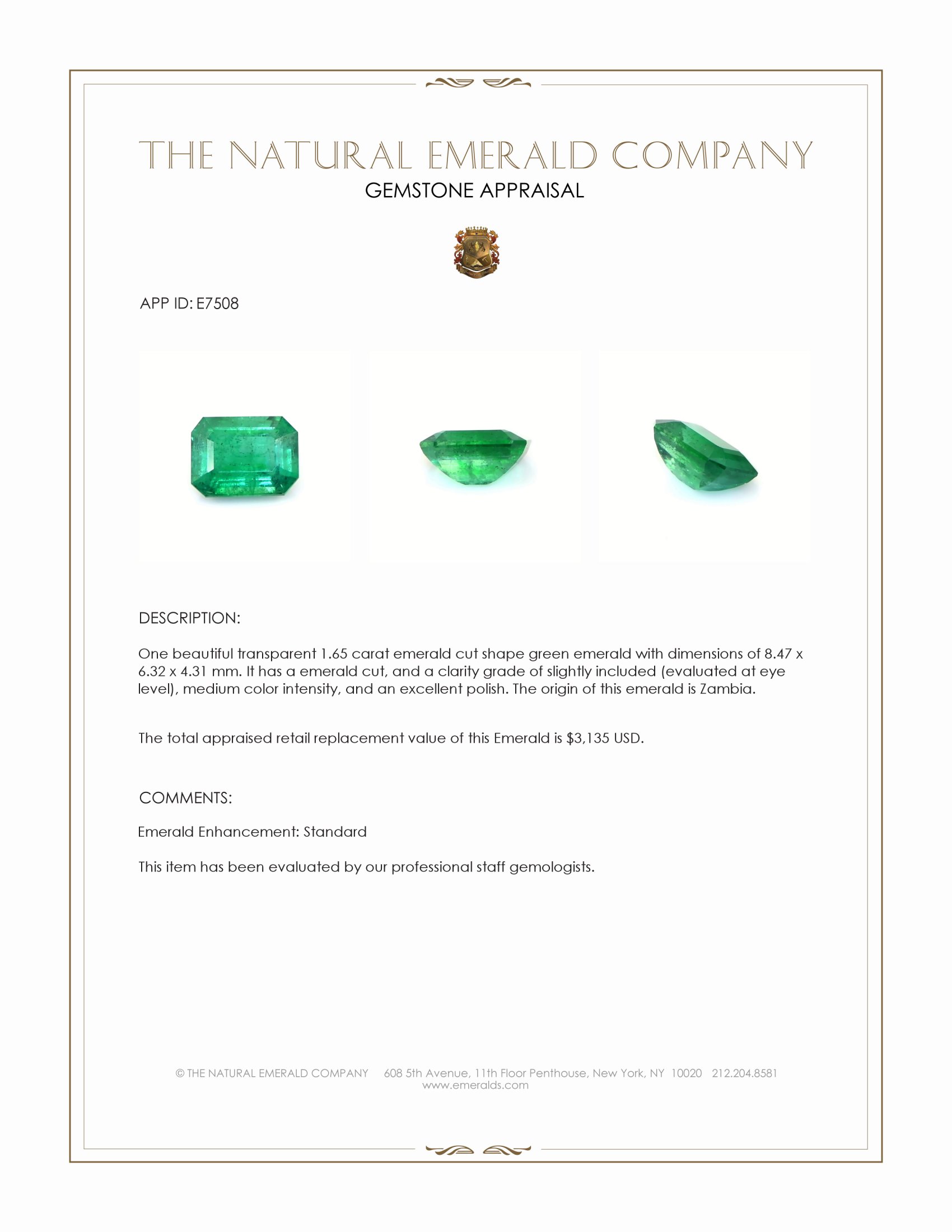 1.65 Ct. Emerald from Zambia