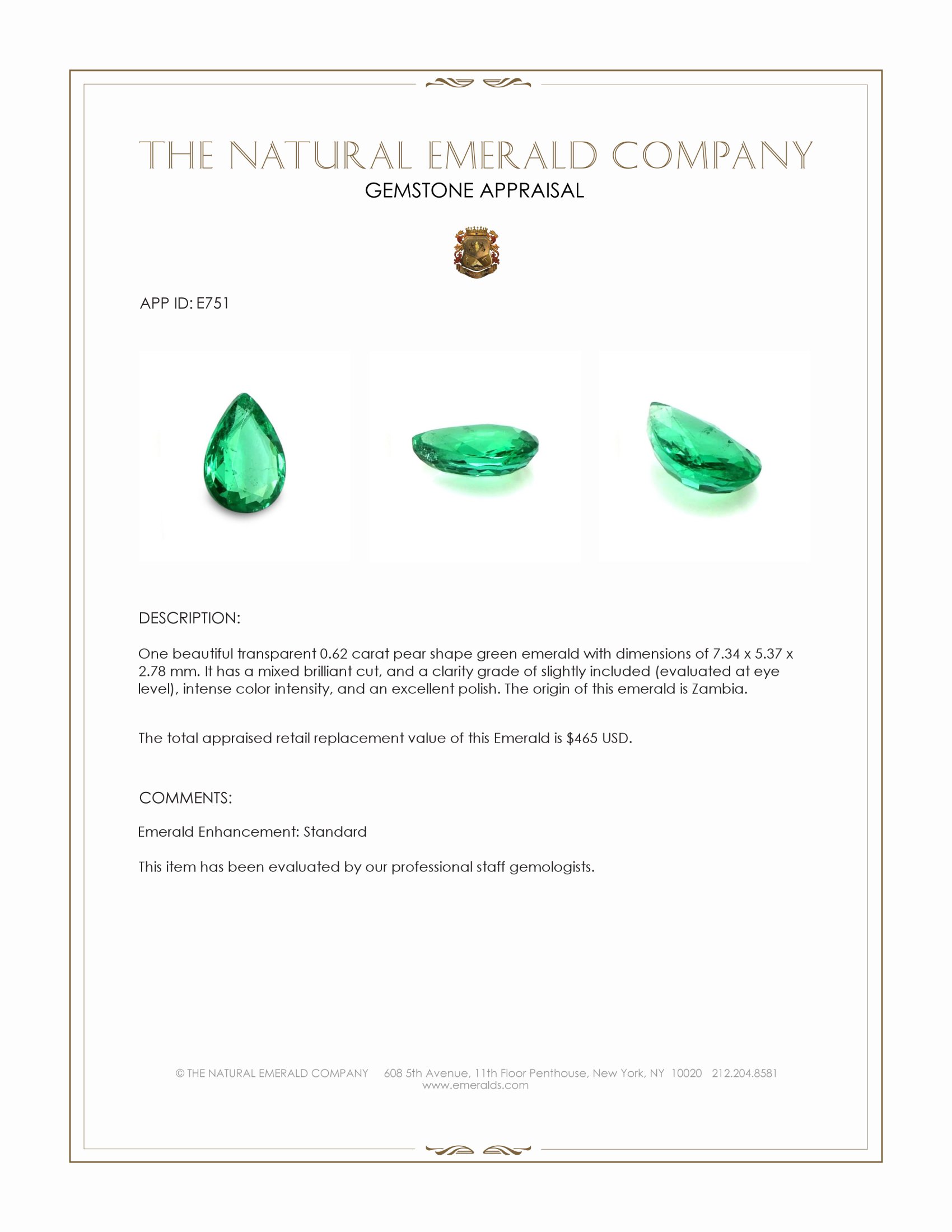 0.62 Ct. Emerald from Zambia