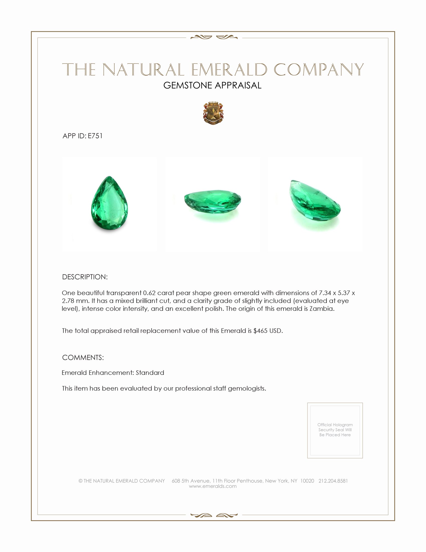 0.62 Ct. Emerald from Zambia