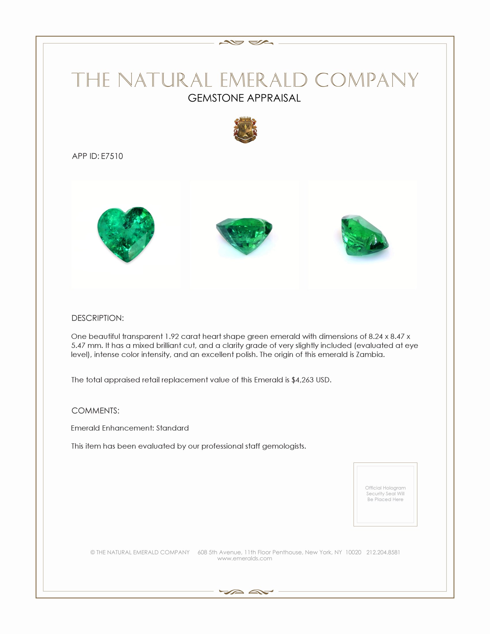 1.92 Ct. Emerald from Zambia