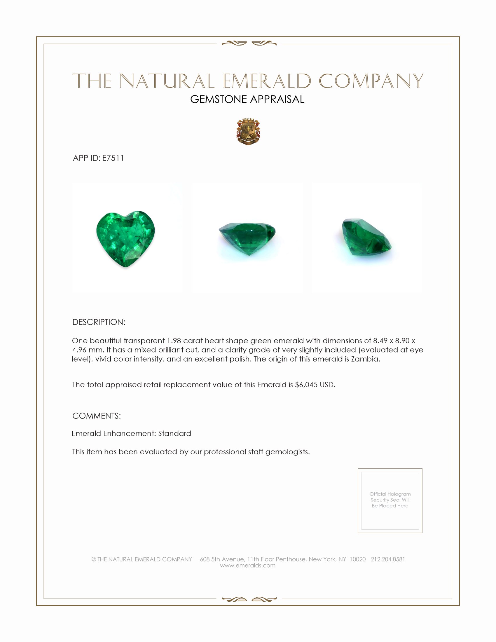 1.98 Ct. Emerald from Zambia