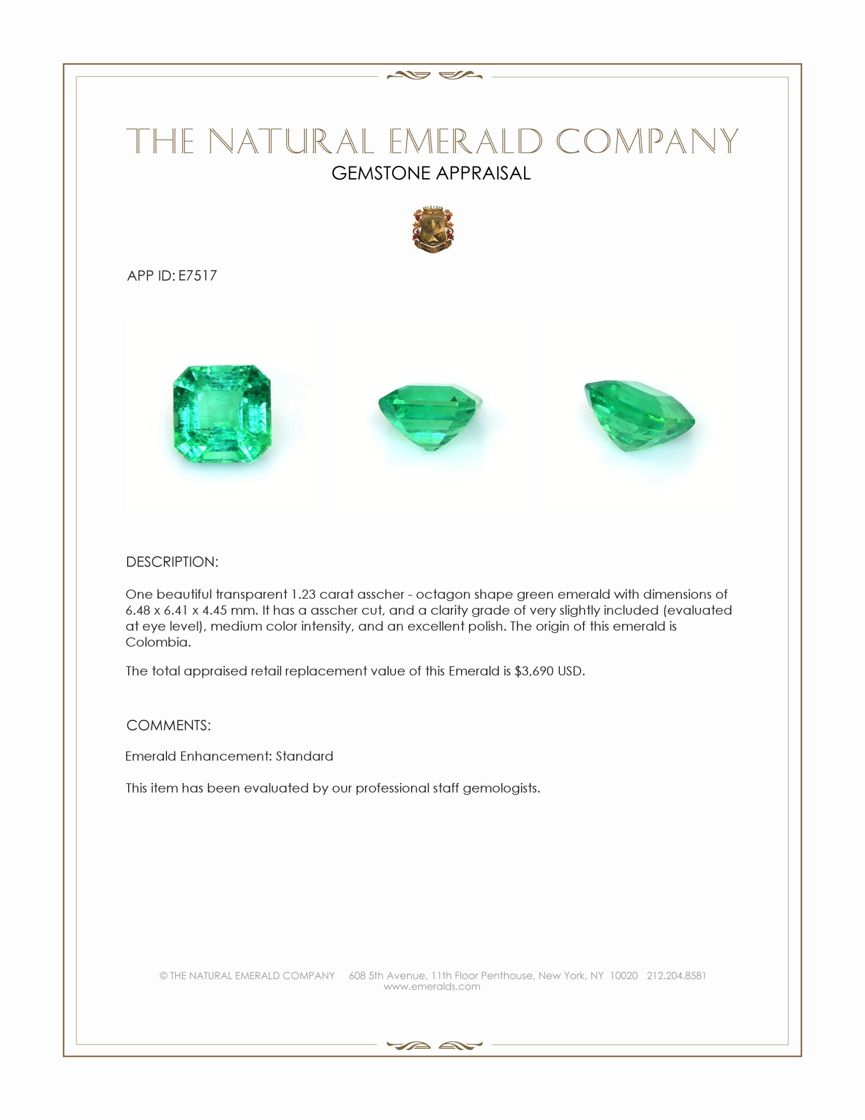1.23 Ct. Emerald from Colombia