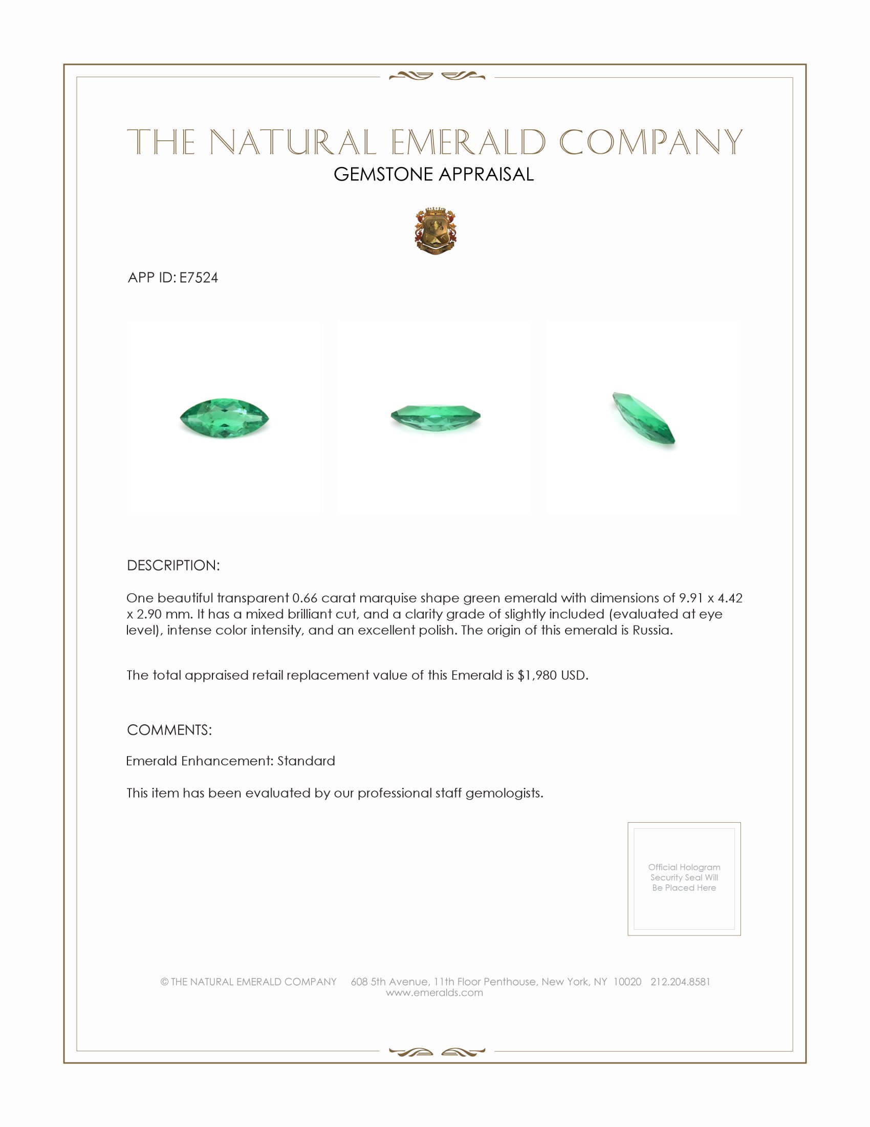 0.66 Ct. Emerald from Russia