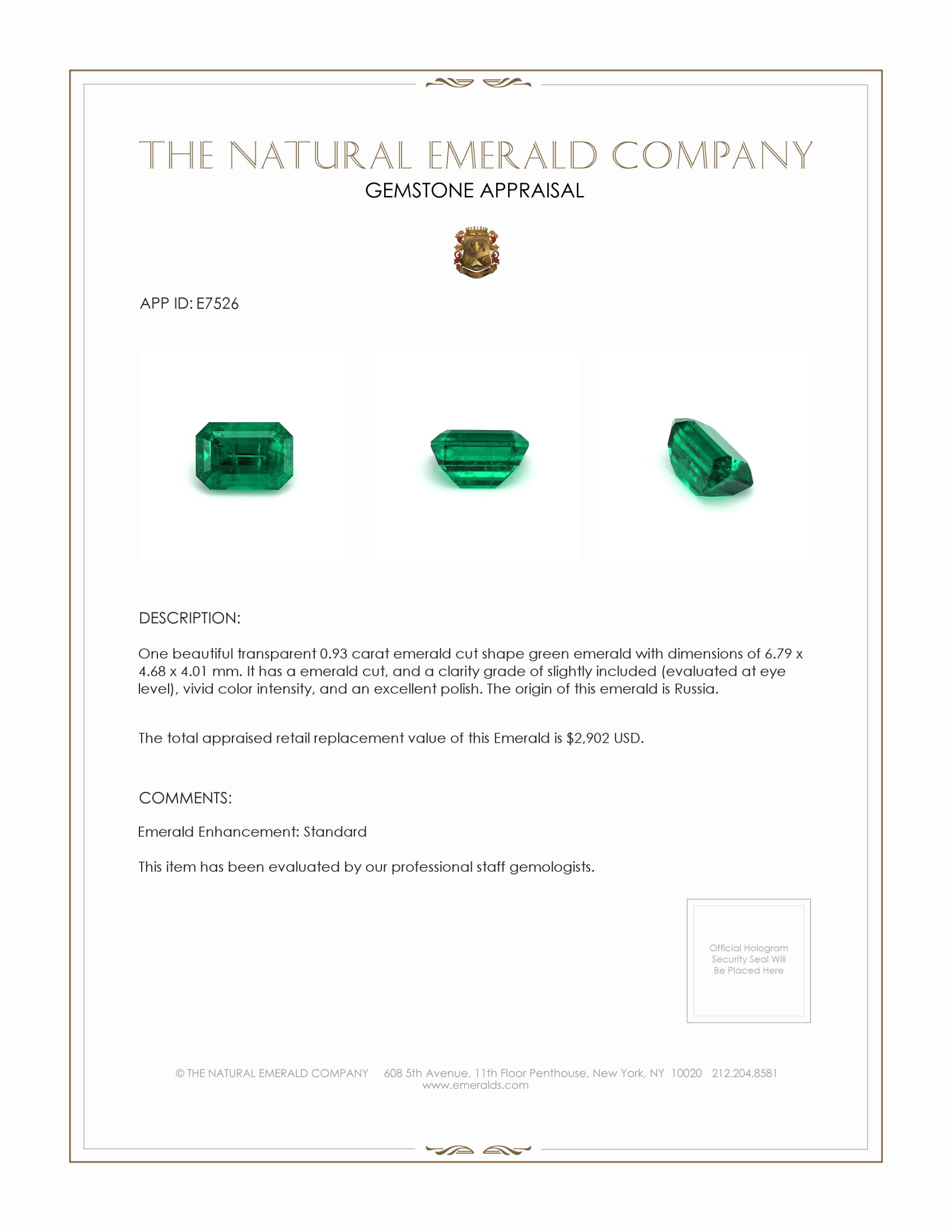 0.93 Ct. Emerald from Russia