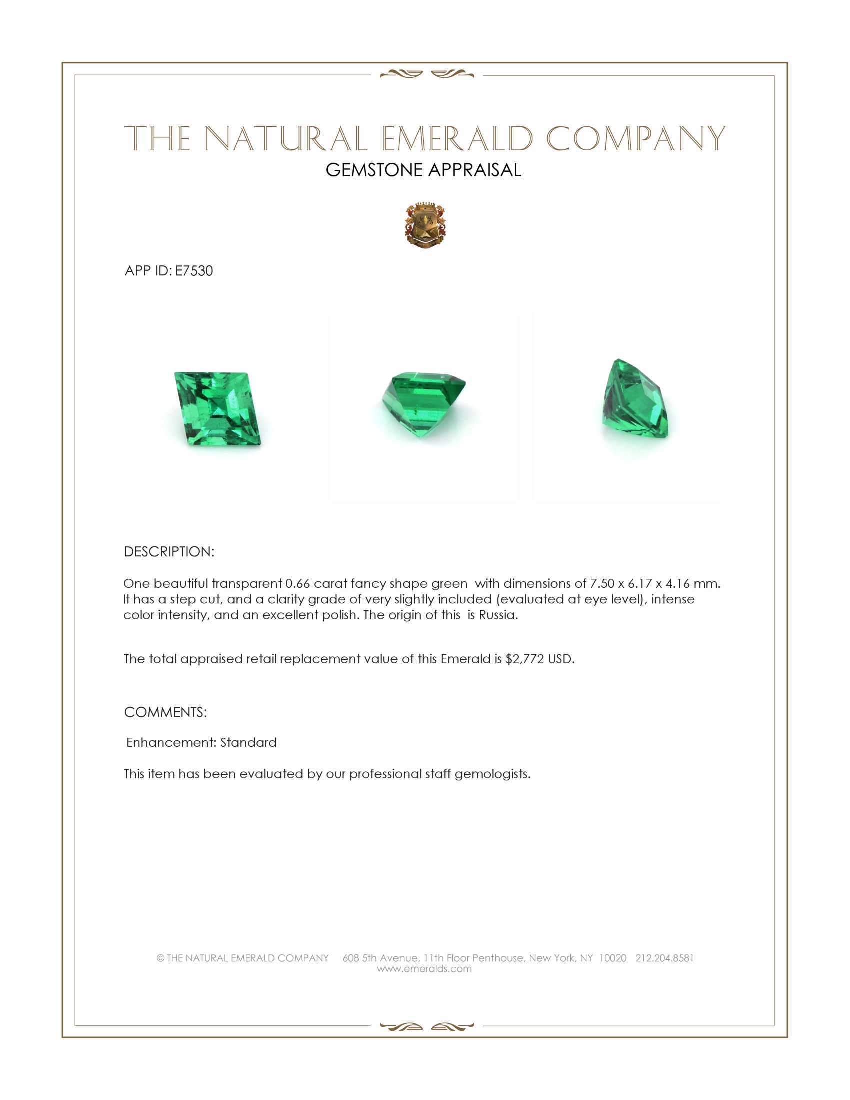 0.66 Ct. Emerald from Russia