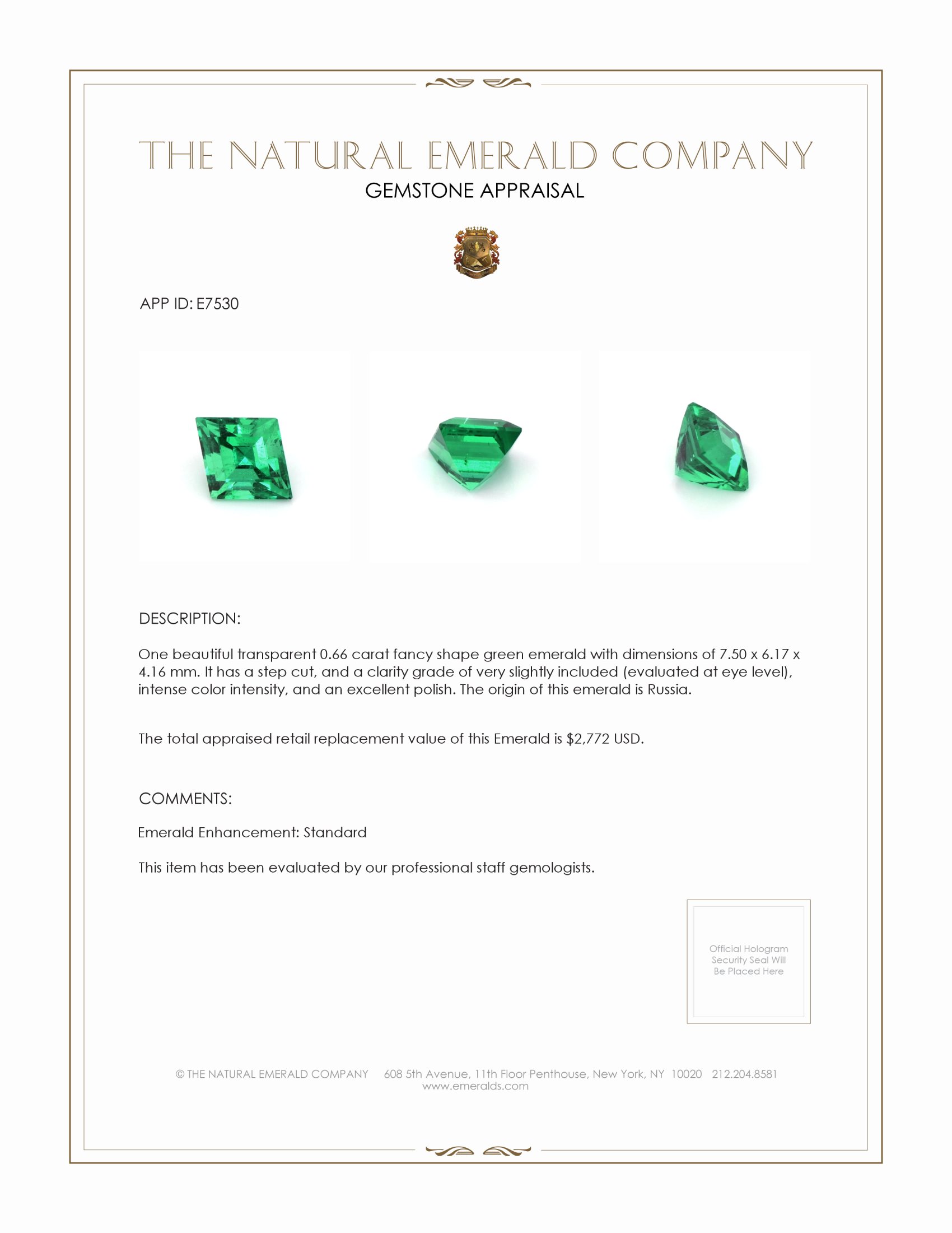 0.66 Ct. Emerald from Russia