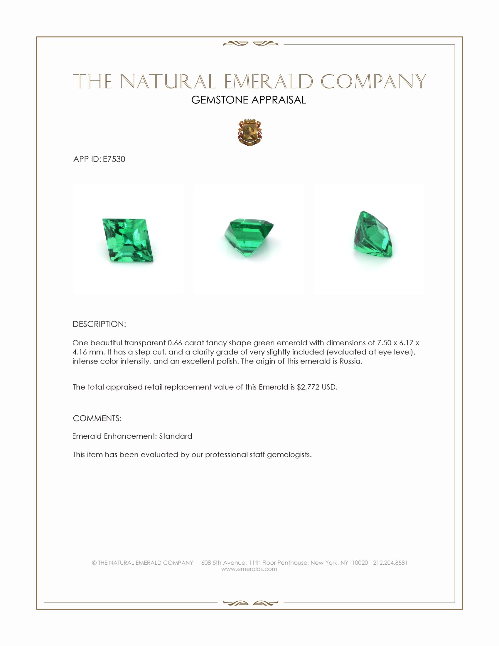 0.66 Ct. Emerald from Russia