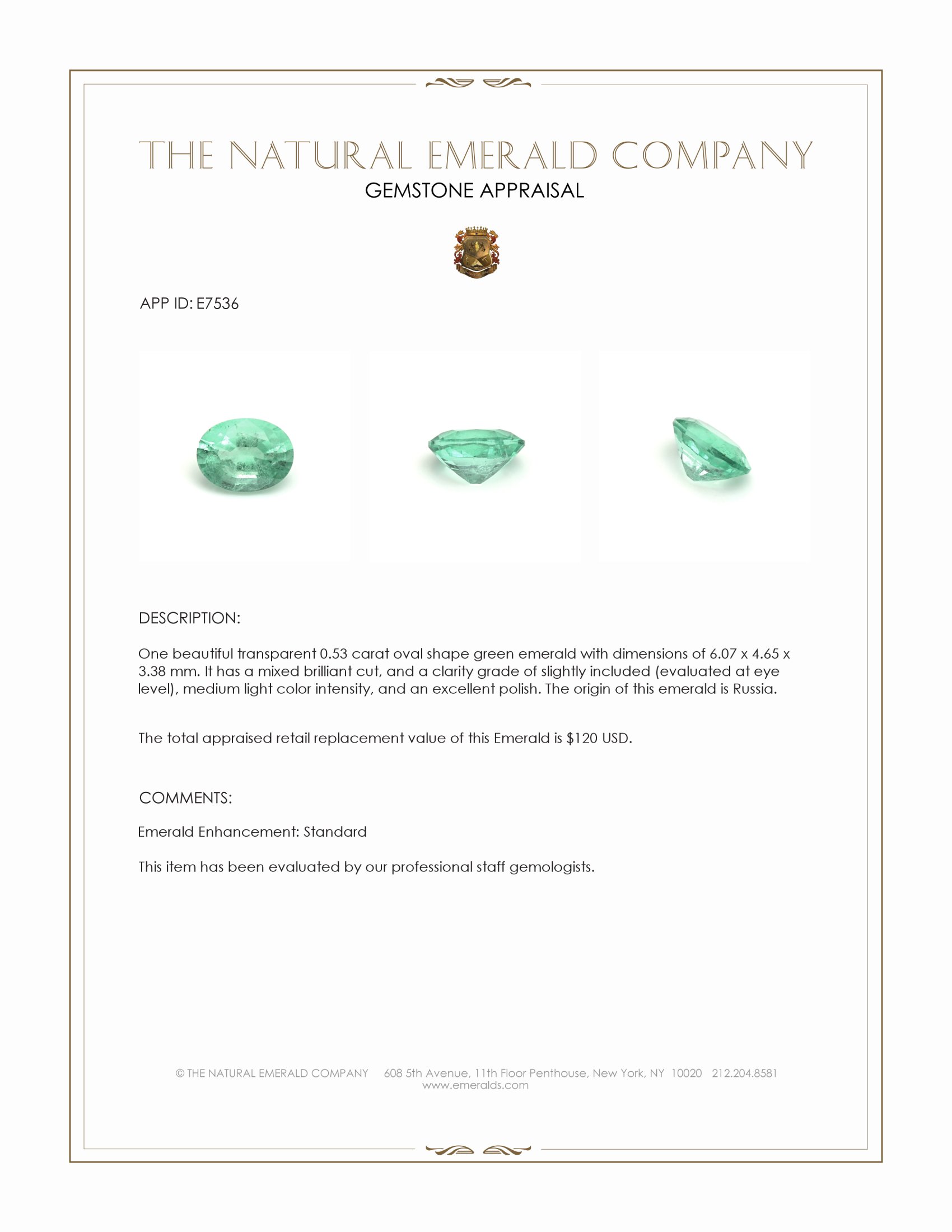 0.53 Ct. Emerald from Russia