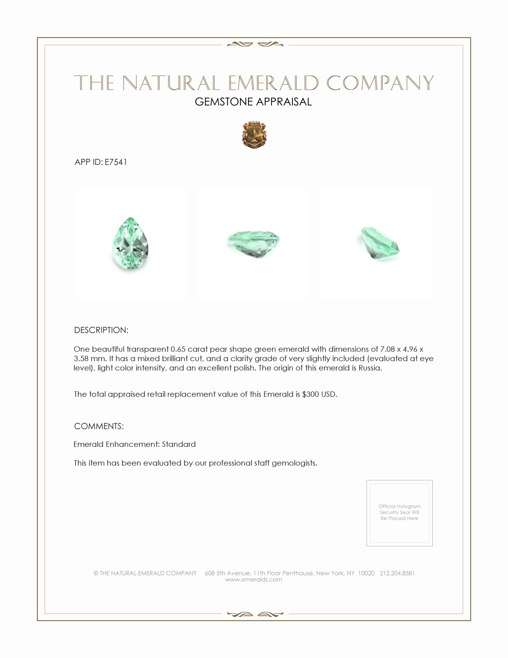 0.65 Ct. Emerald from Russia