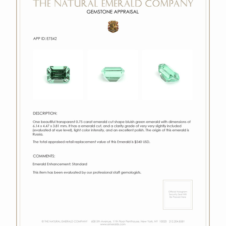 0.75 Ct. Emerald from Russia