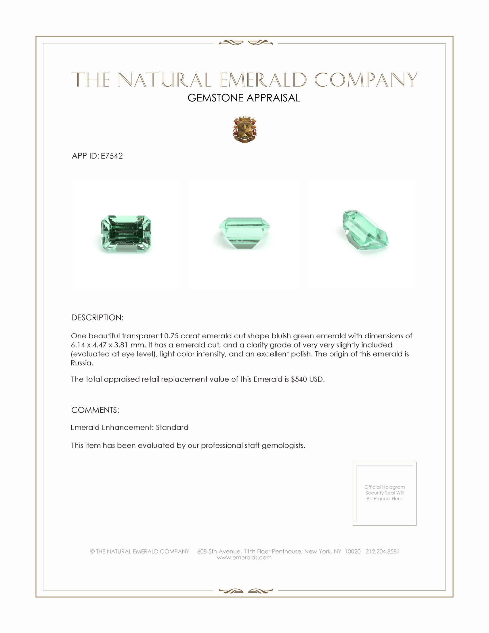 0.75 Ct. Emerald from Russia