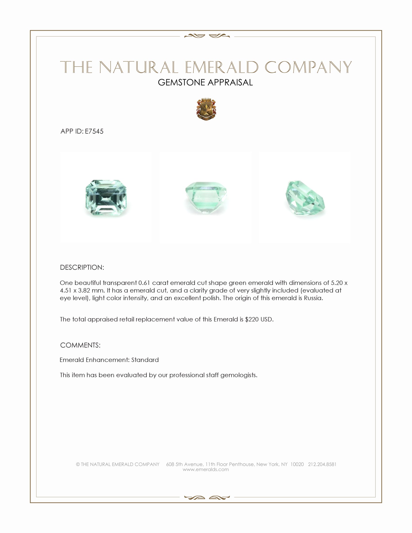 0.61 Ct. Emerald from Russia