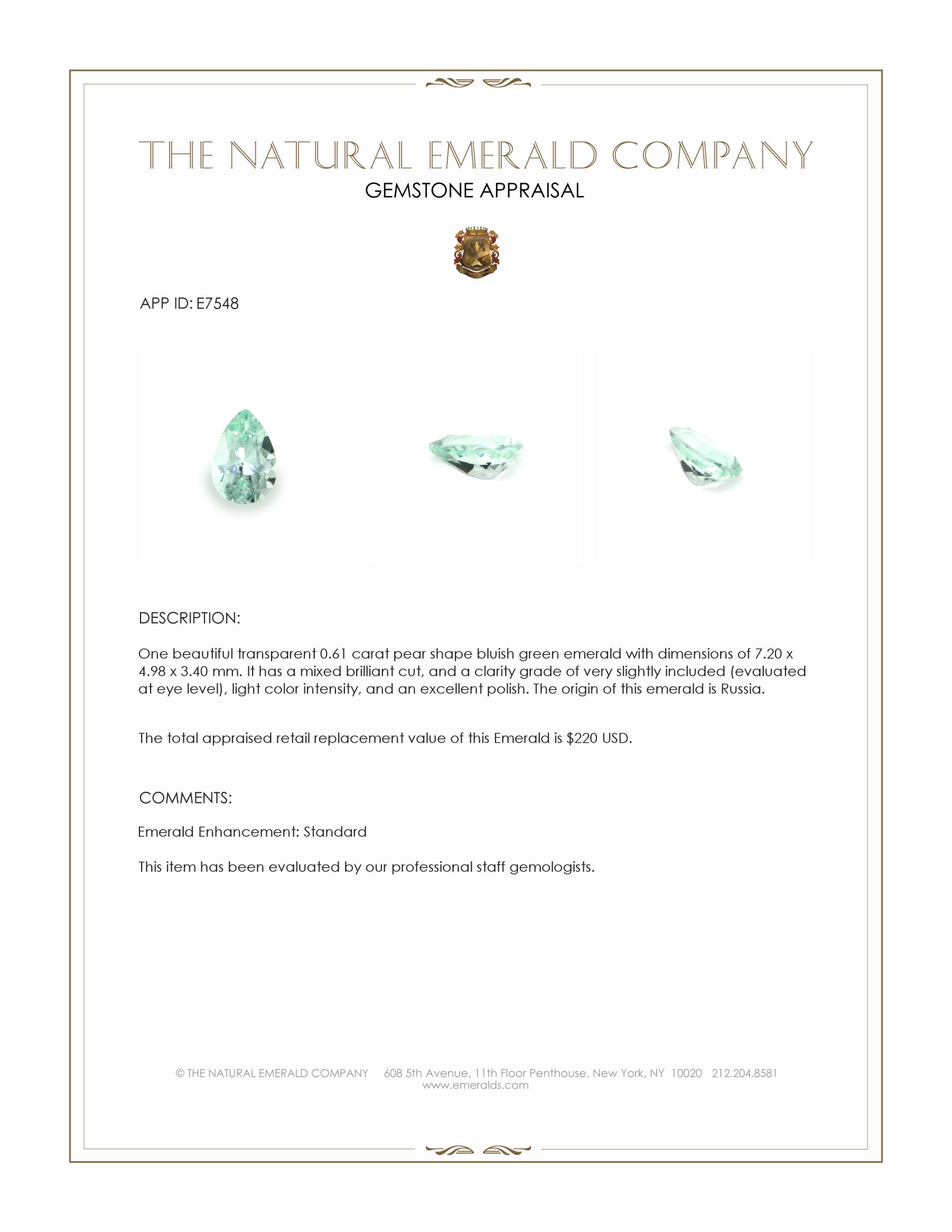 0.61 Ct. Emerald from Russia