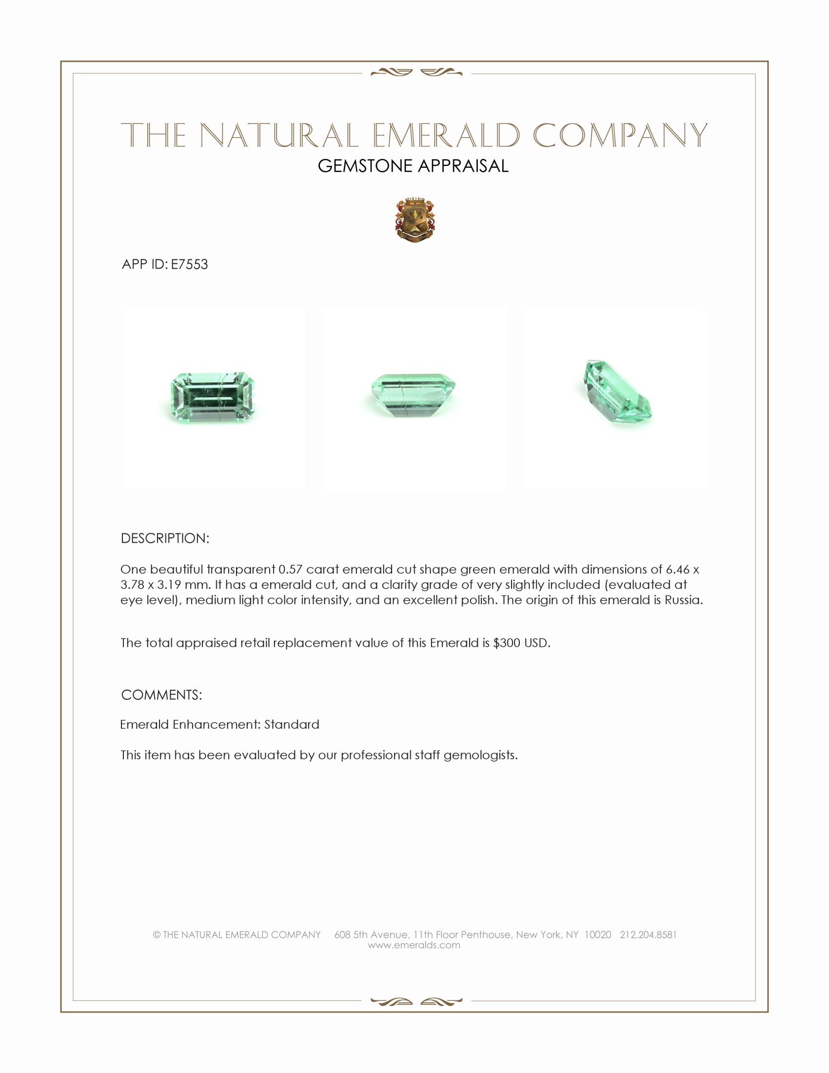 0.57 Ct. Emerald from Russia