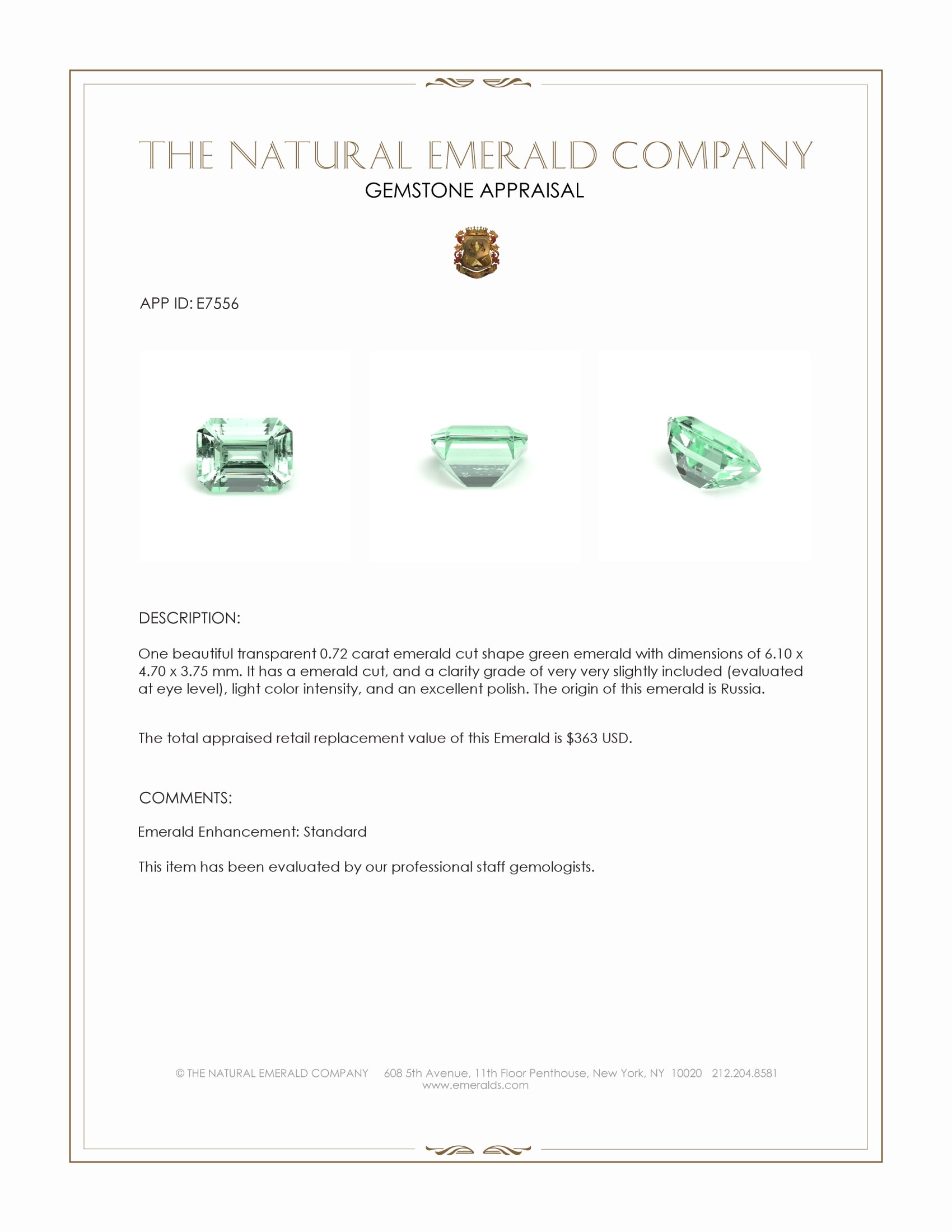 0.72 Ct. Emerald from Russia