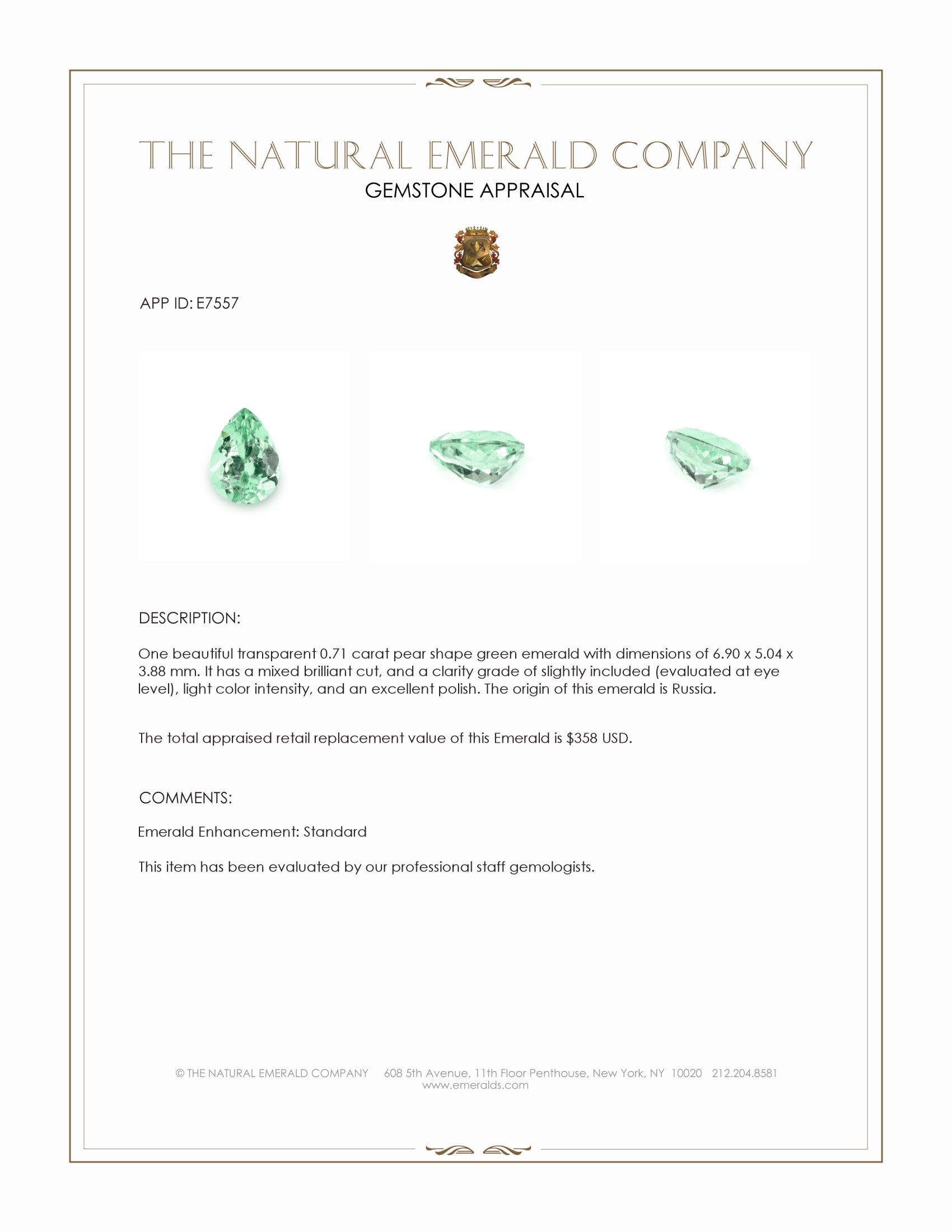 0.71 Ct. Emerald from Russia