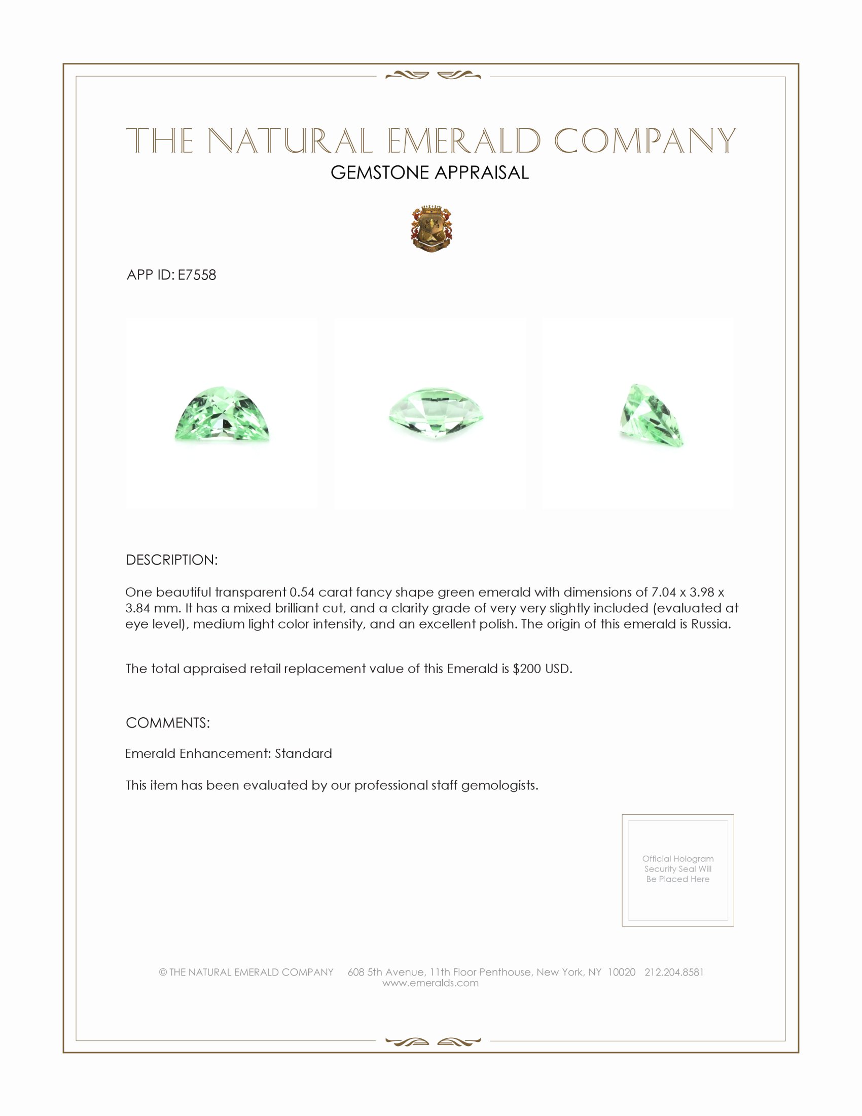 0.54 Ct. Emerald from Russia