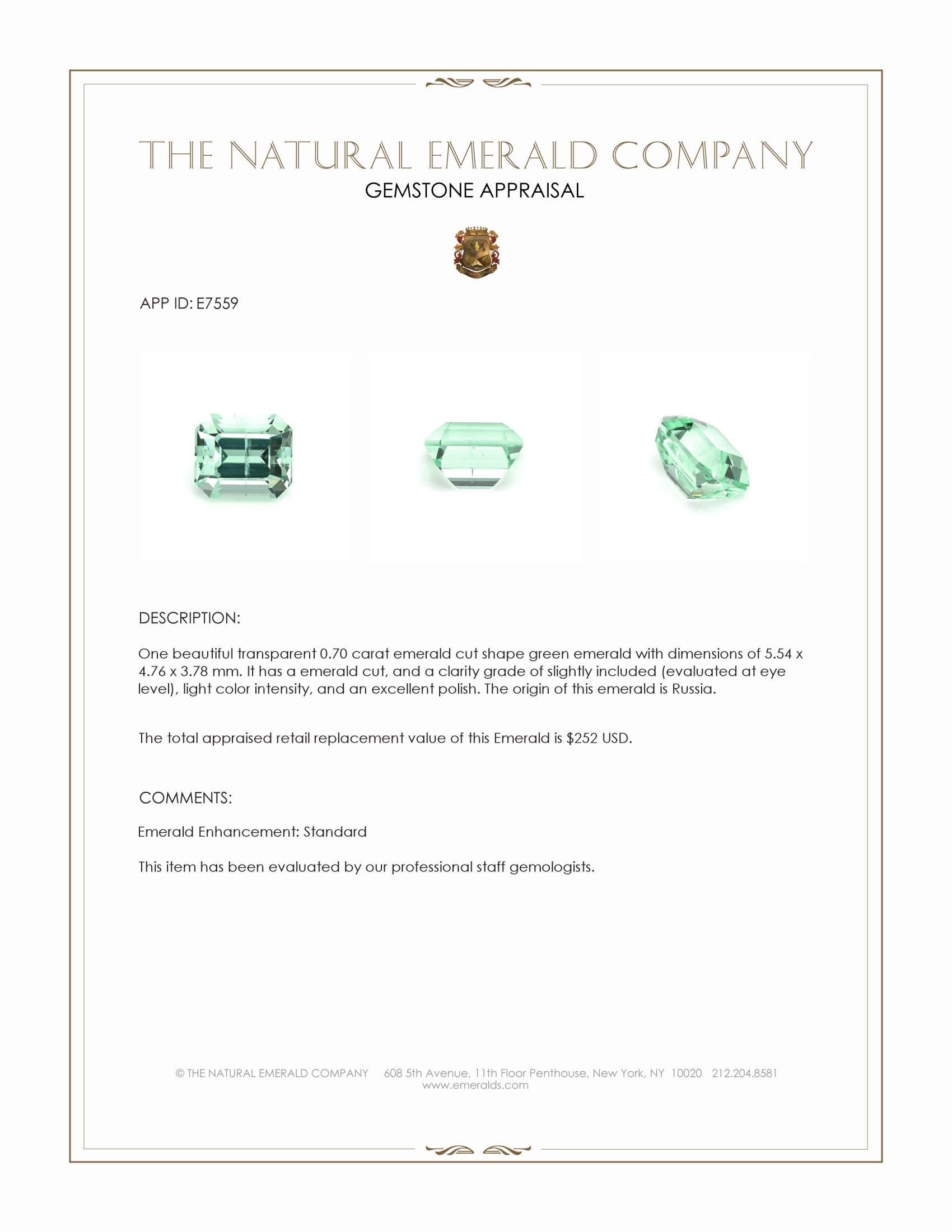 0.70 Ct. Emerald from Russia