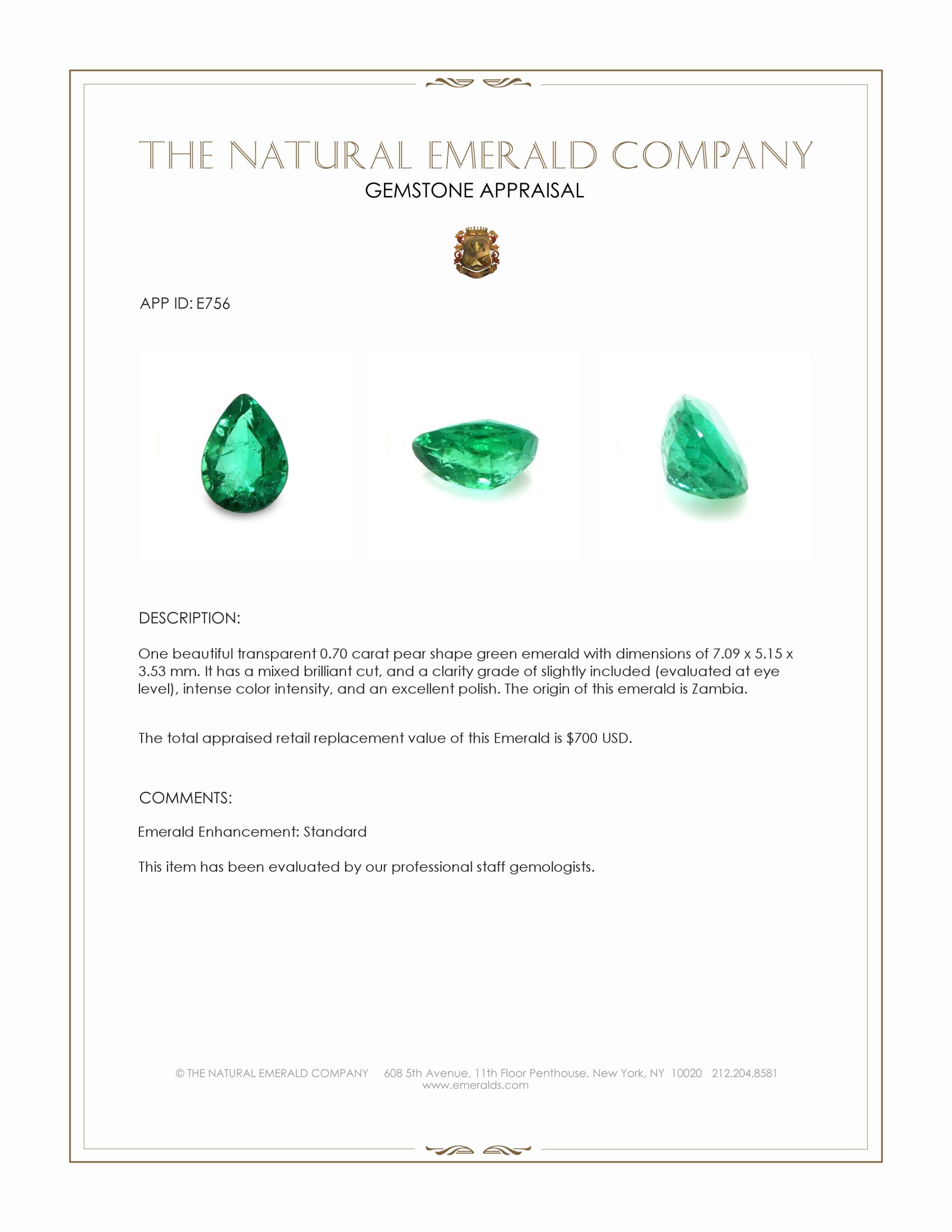 0.70 Ct. Emerald from Zambia