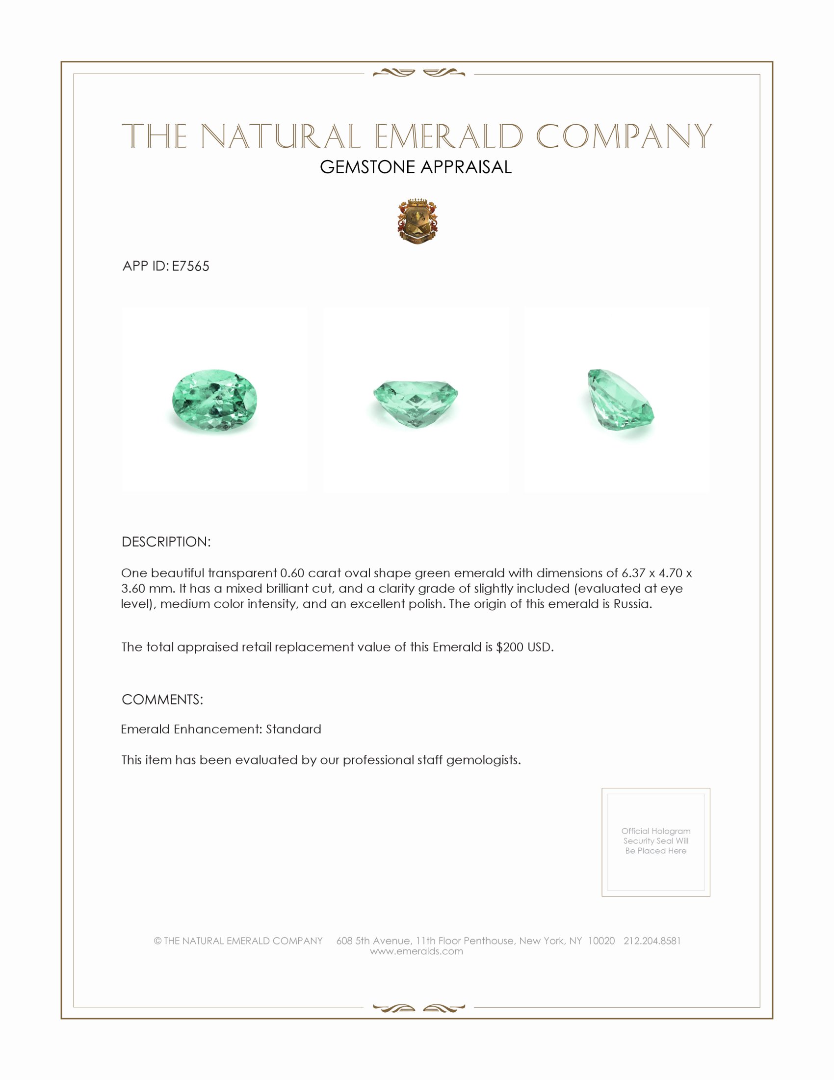 0.60 Ct. Emerald from Russia