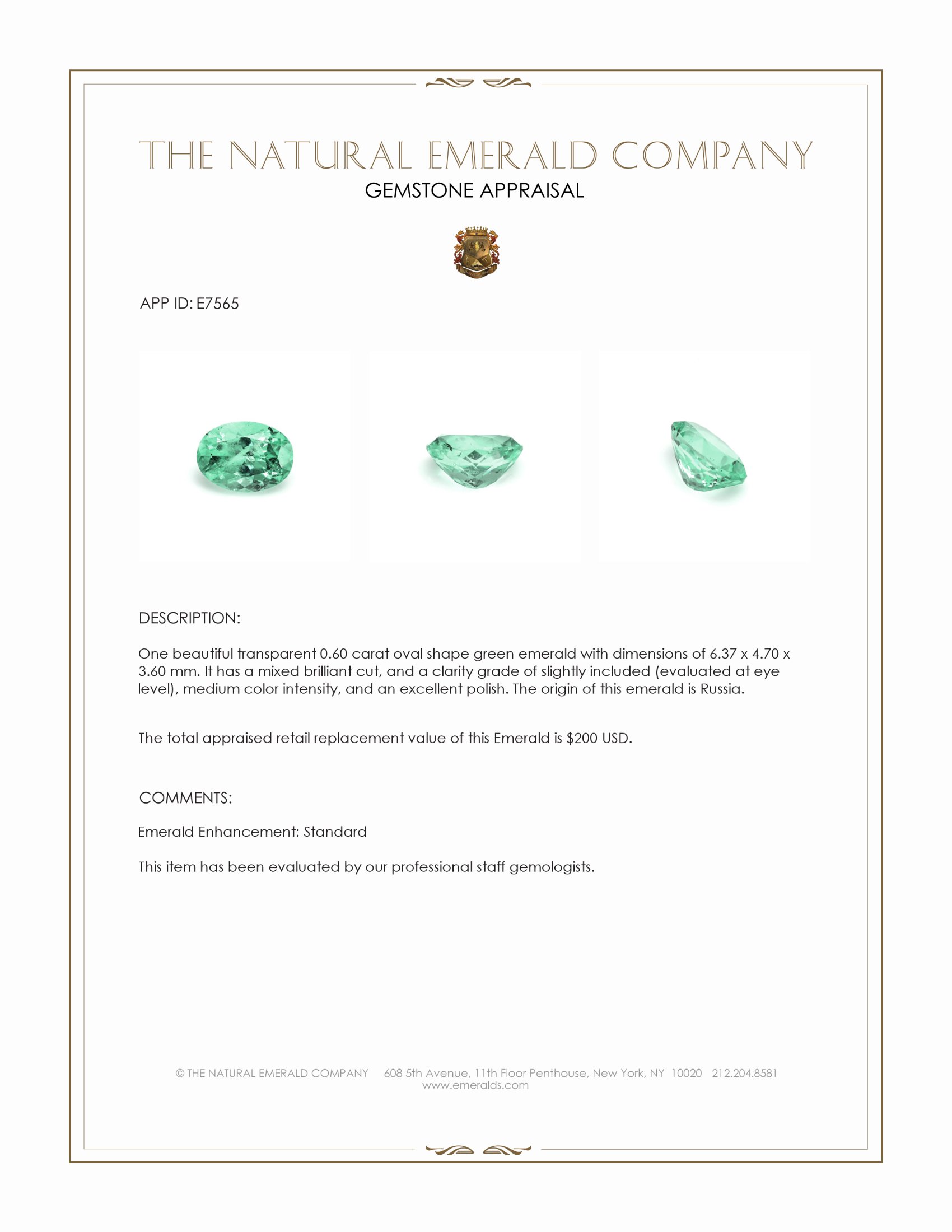 0.60 Ct. Emerald from Russia