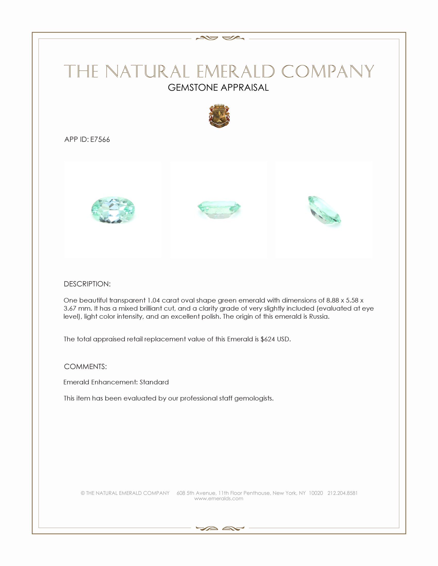 1.04 Ct. Emerald from Russia