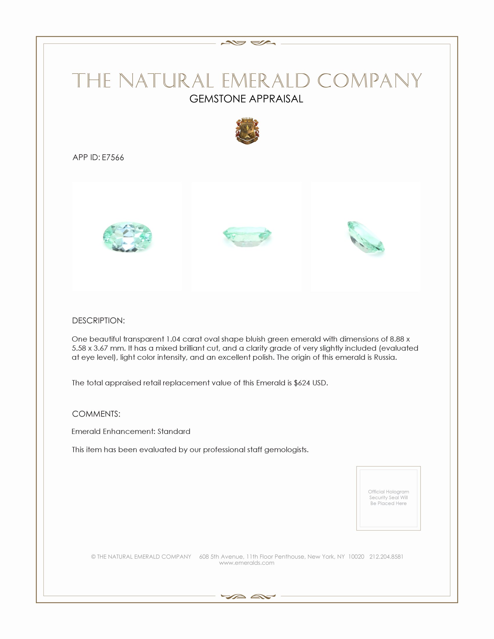 1.04 Ct. Emerald from Russia