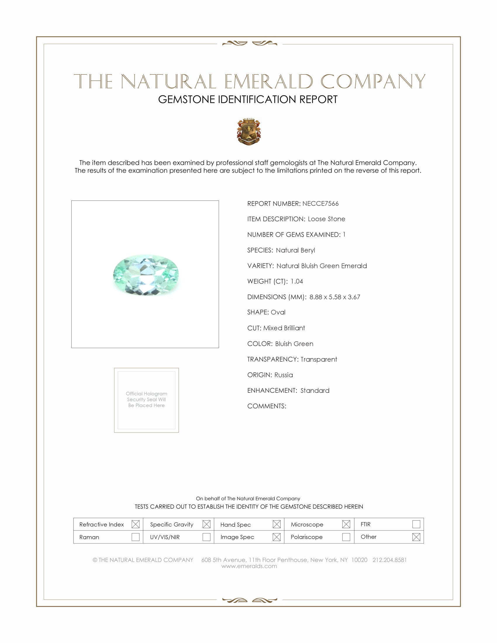 1.04 Ct. Emerald from Russia