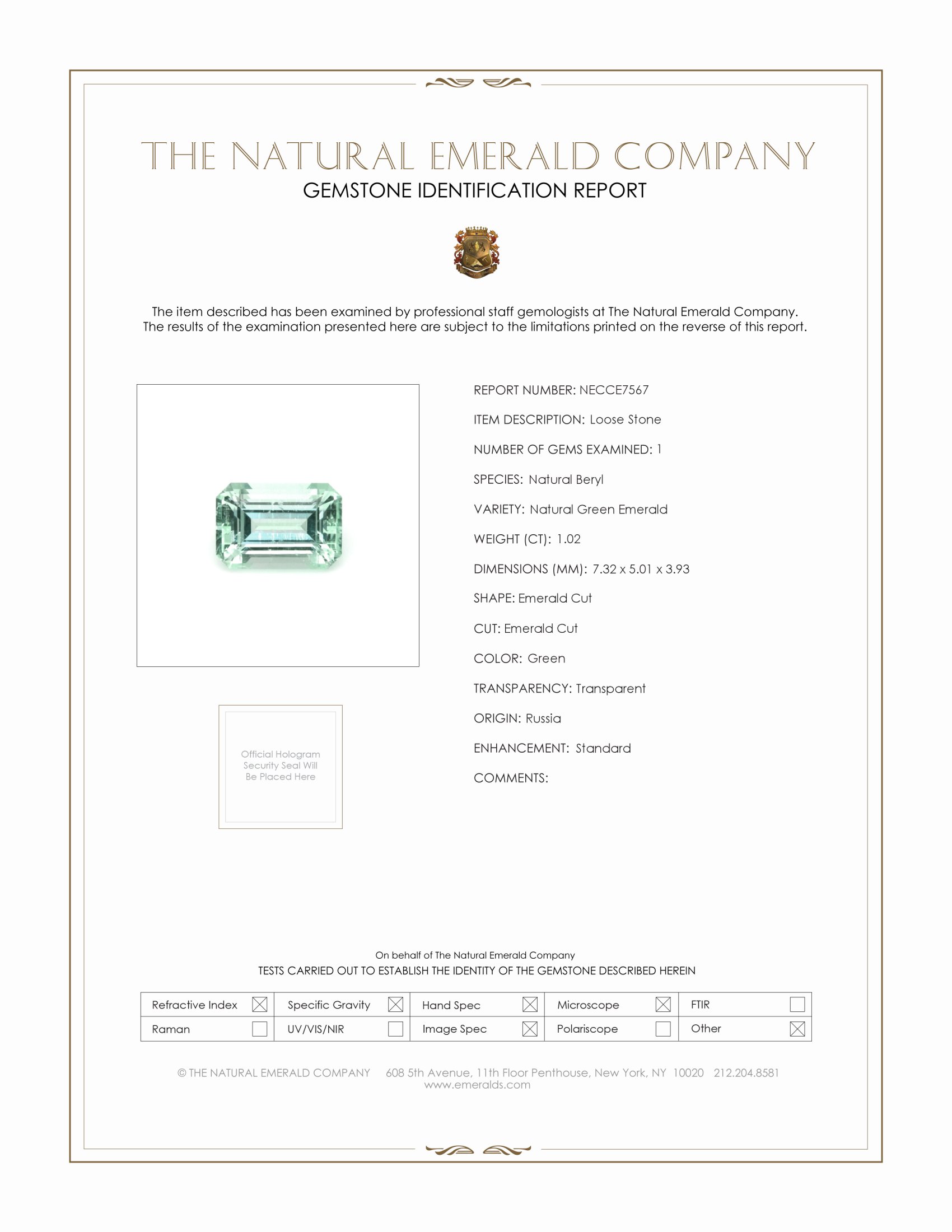 1.02 Ct. Emerald from Russia