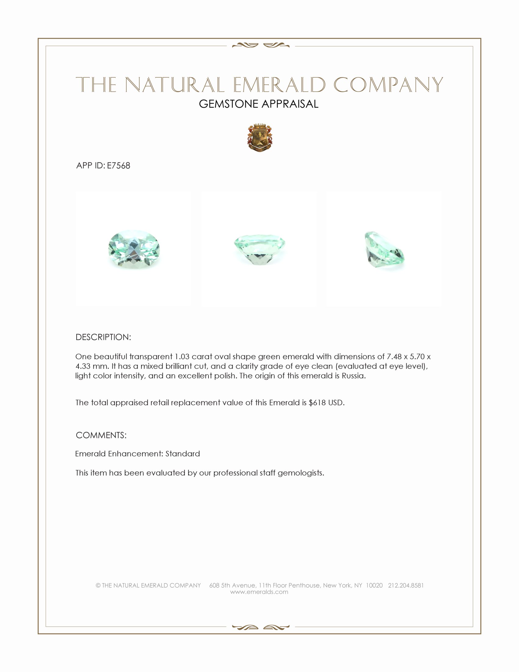 1.03 Ct. Emerald from Russia